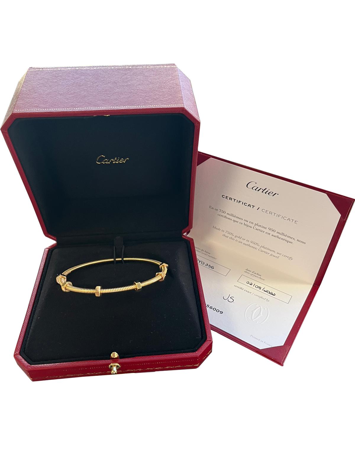 Women's Cartier Ecrou De Cartier 18K Yellow Gold Size 20 Bangle Bracelet For Sale