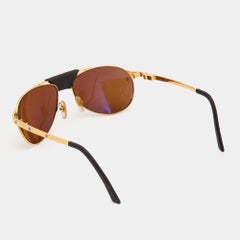 Cartier Edition Santos-Dumont Gold Tone/Brown Leather Detail Aviator Sunglasses
