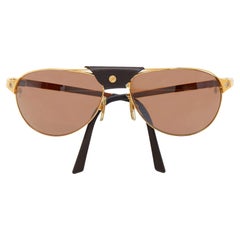 Cartier Edition Santos-Dumont Goldton/Braunes Leder Detail Aviator Sonnenbrille