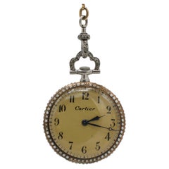 Cartier Edwardian Diamond Enamel & Pearl Drop Pocket Watch Pendant Necklace