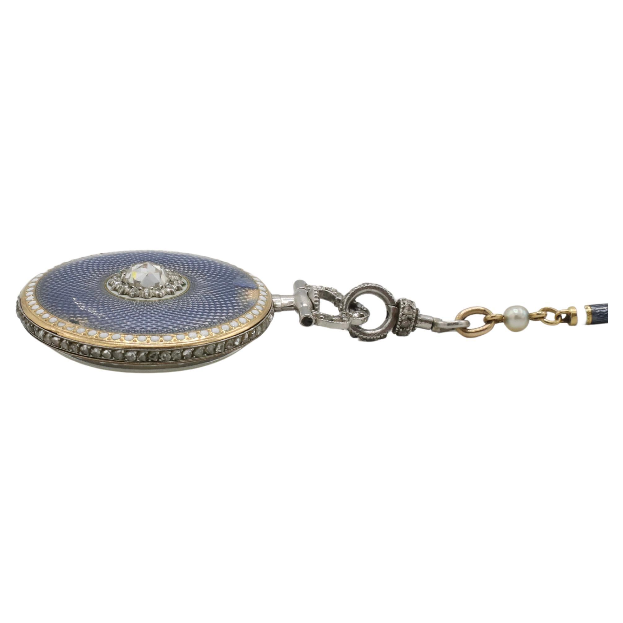Cartier Edwardian Diamant-Emaille & Perle Tropfen Taschenuhr Anhänger Halskette im Angebot 1