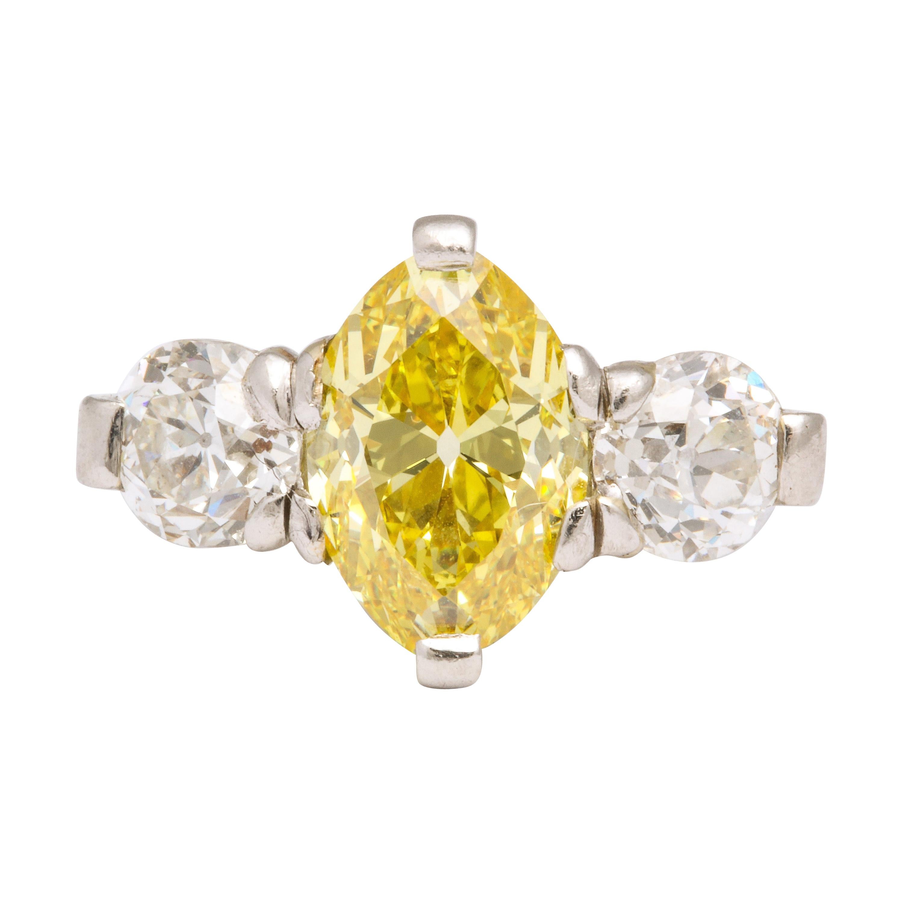 Cartier Edwardian Yellow and White Diamonds Platinum Ring