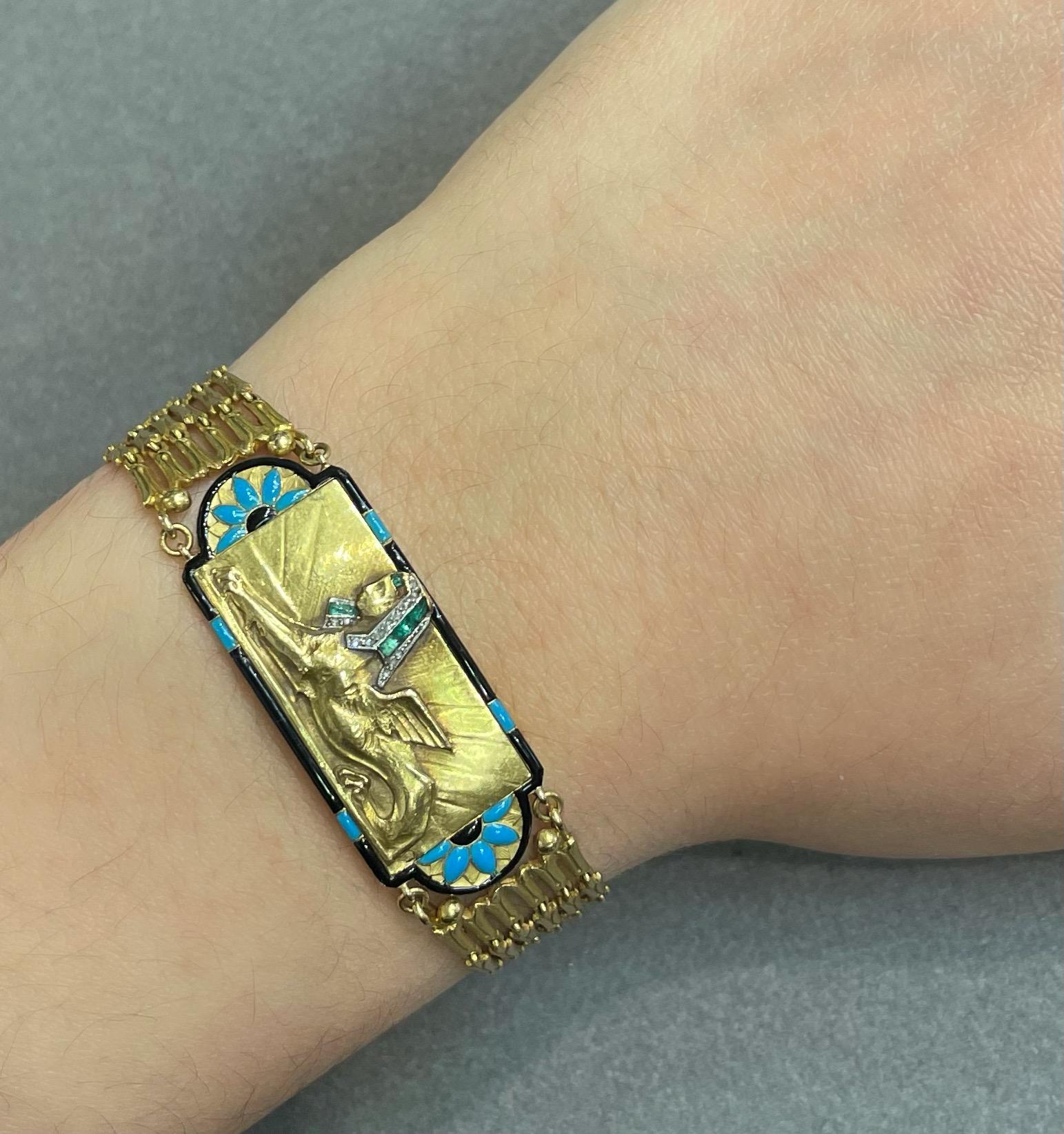 Mixed Cut Cartier Egyptian Revival Bracelet For Sale