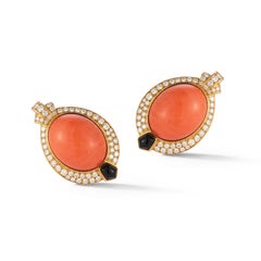 Cartier Egyptian Revival Coral Diamond & Onyx Earrings