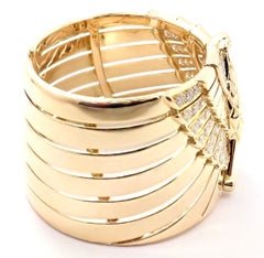 Cartier Egyptian Revival Horus Falcon Diamond Yellow Gold Wide Bangle Bracelet