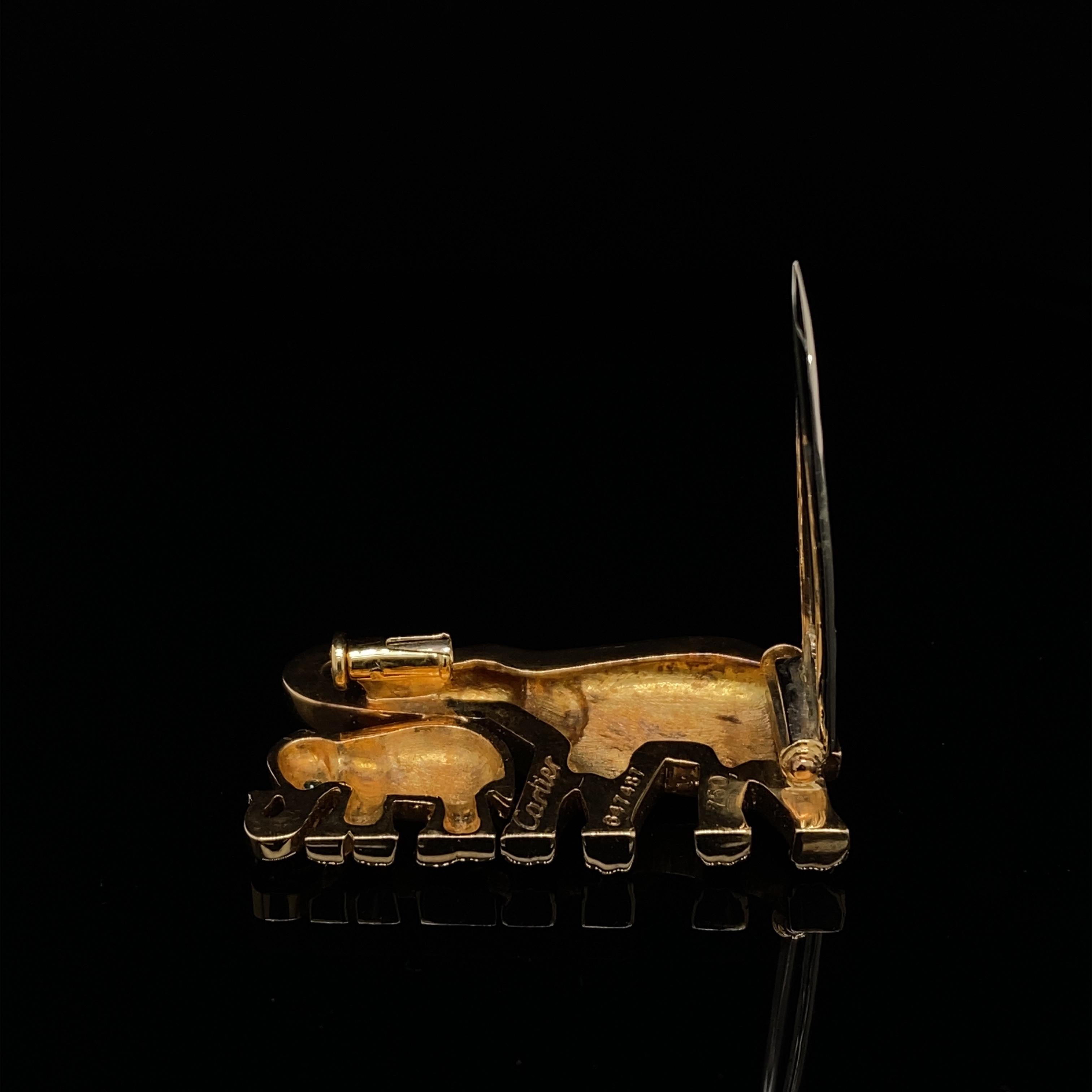 Women's or Men's Cartier Elephant and Calf Emerald Set Brooch 18 Karat Yellow Gold