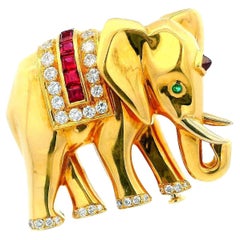 cartier elephant brooch ruby diamond saddle diamond tipped feet