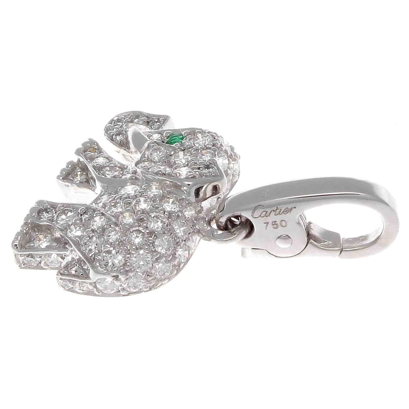 Modern Cartier Elephant Diamond Emerald Gold Charm