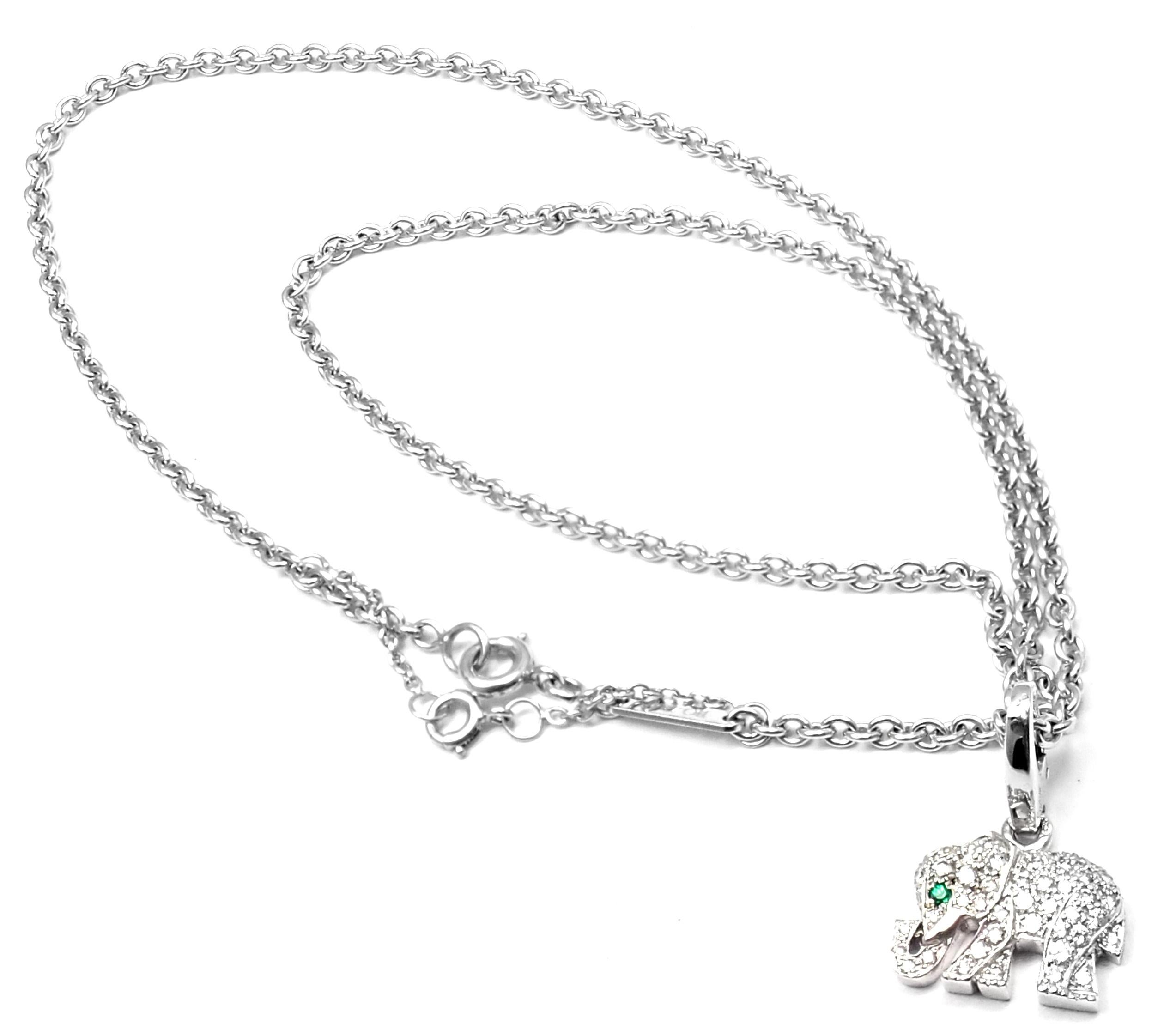 Cartier Elephant Diamond Emerald White Gold Pendant Chain Necklace 3