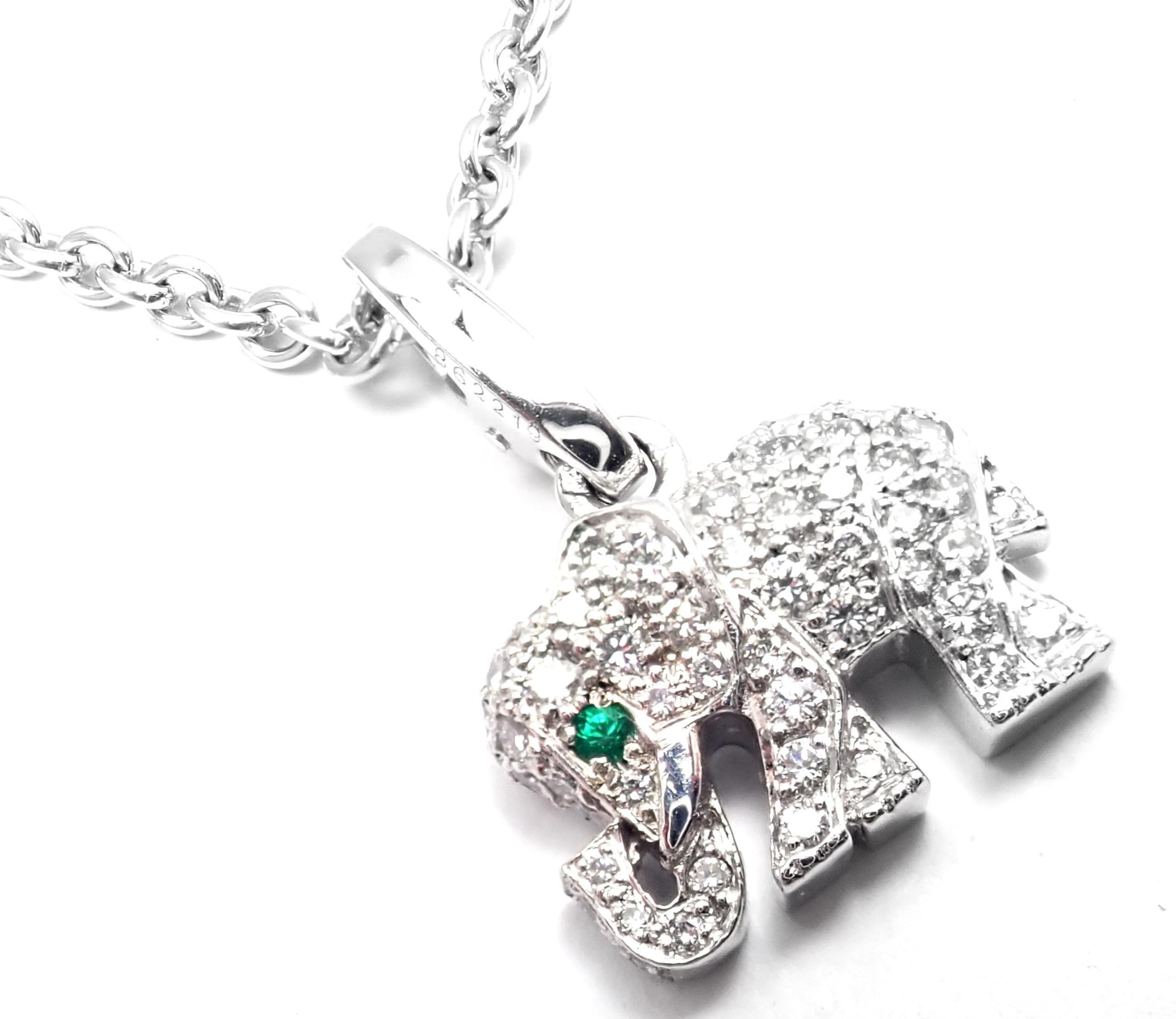 Cartier Elephant Diamond Emerald White Gold Pendant Chain Necklace 4