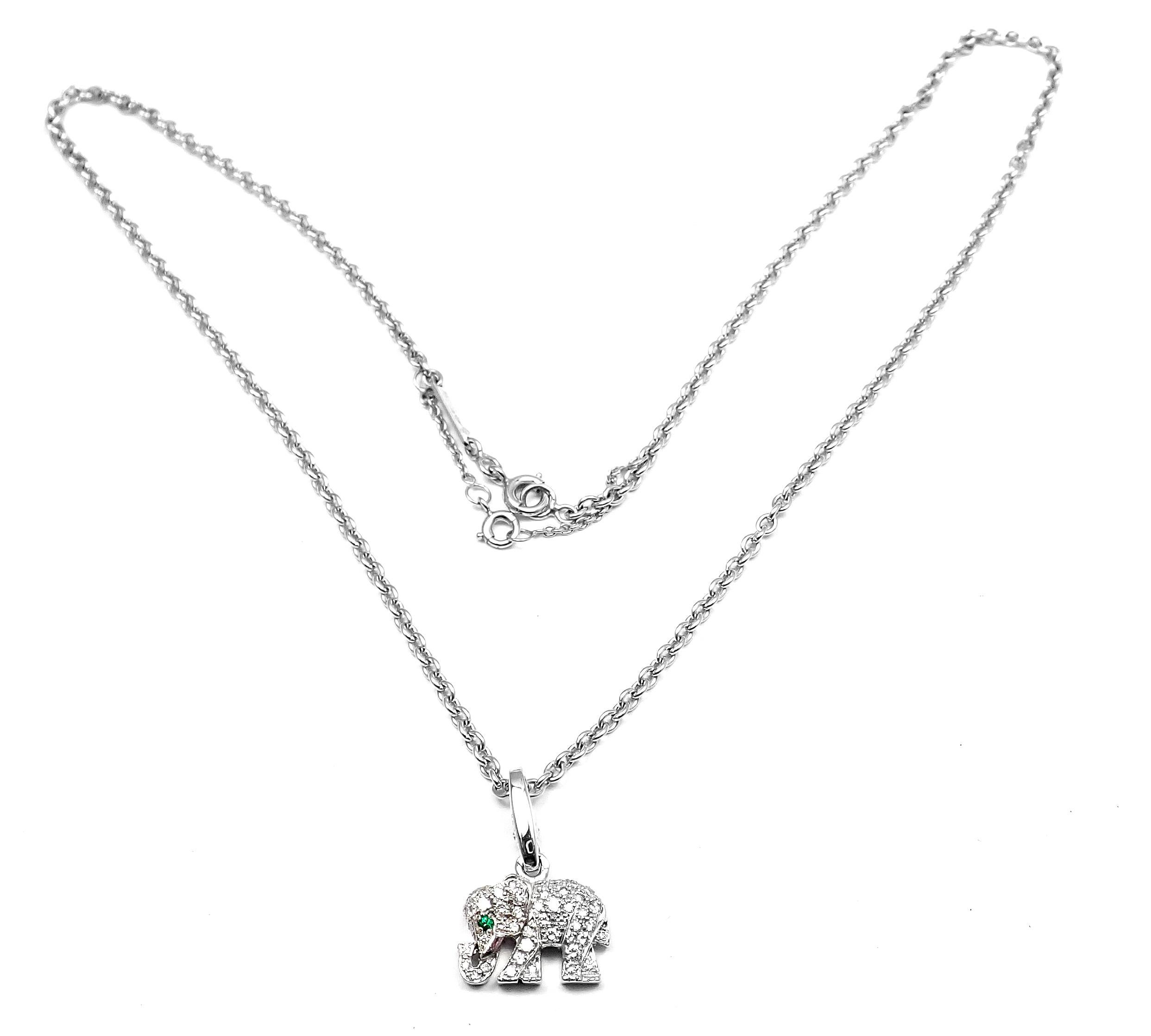 Cartier Elephant Diamond Emerald White Gold Pendant Chain Necklace 5