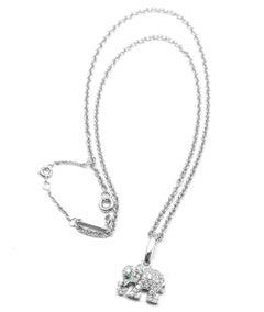 Cartier Elephant Diamond Emerald White Gold Pendant Chain Necklace