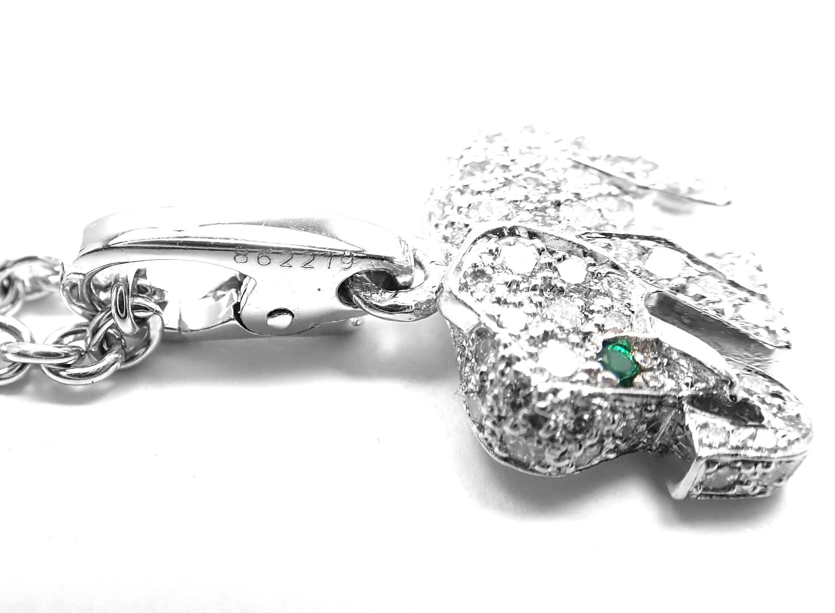Women's or Men's Cartier Elephant Diamond Emerald White Gold Pendant Chain Necklace