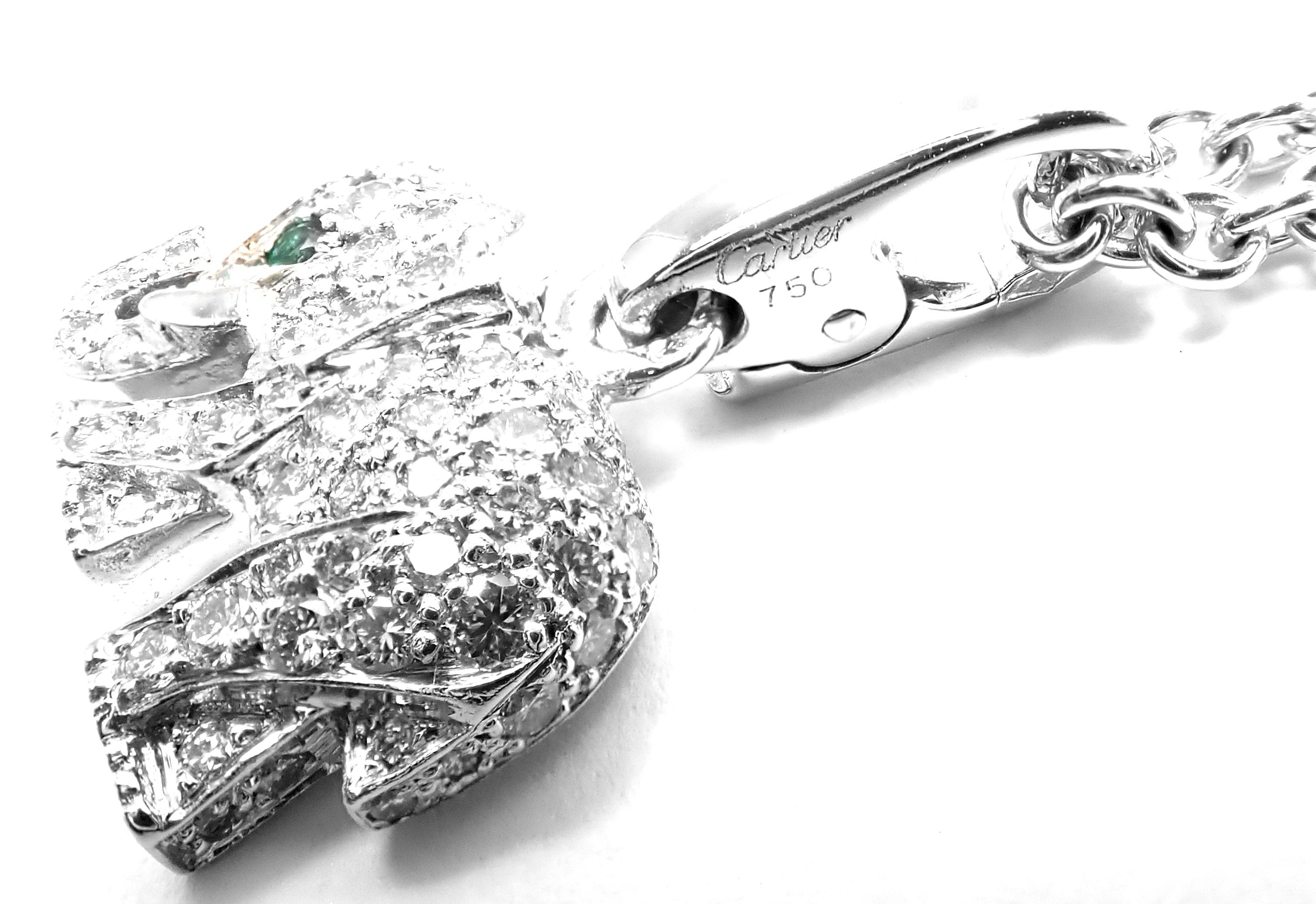 Cartier Elephant Diamond Emerald White Gold Pendant Chain Necklace 1