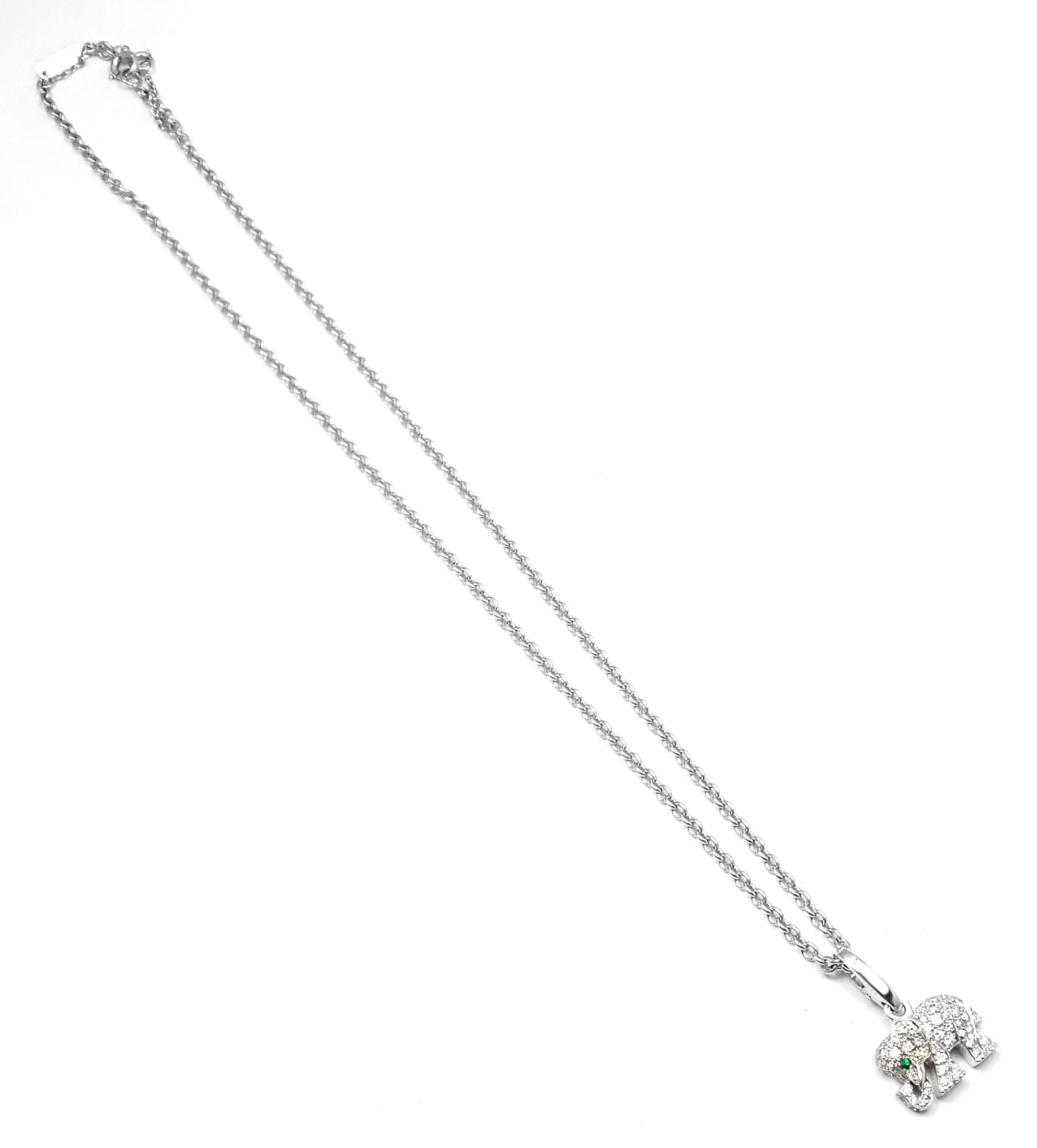 Cartier Elephant Diamond Emerald White Gold Pendant Chain Necklace 2