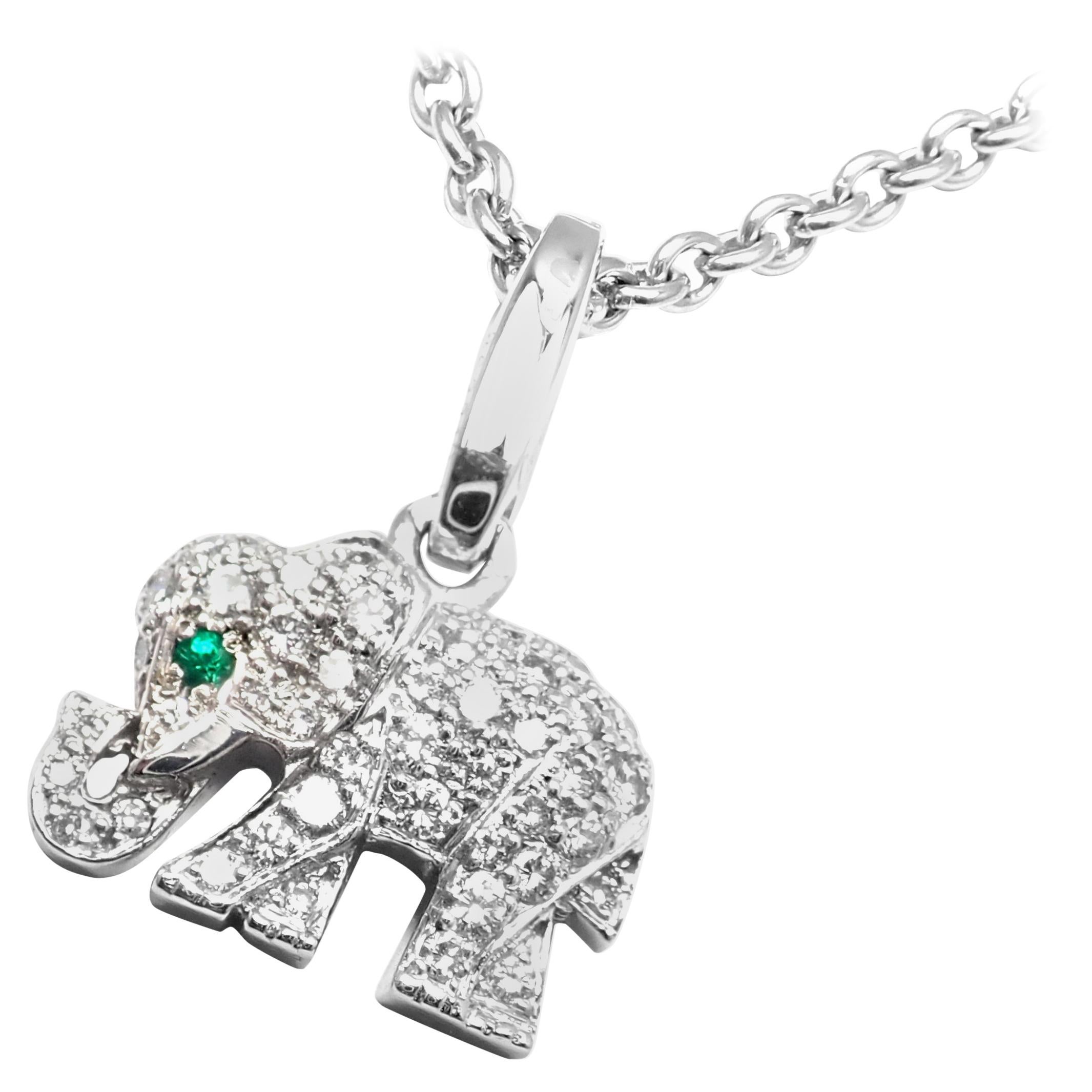 Cartier Elephant Diamond Emerald White Gold Pendant Chain Necklace