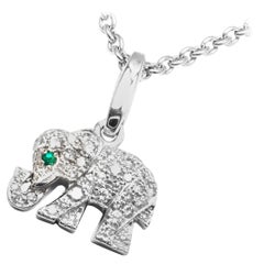 Vintage Cartier Elephant Diamond Emerald White Gold Pendant Chain Necklace