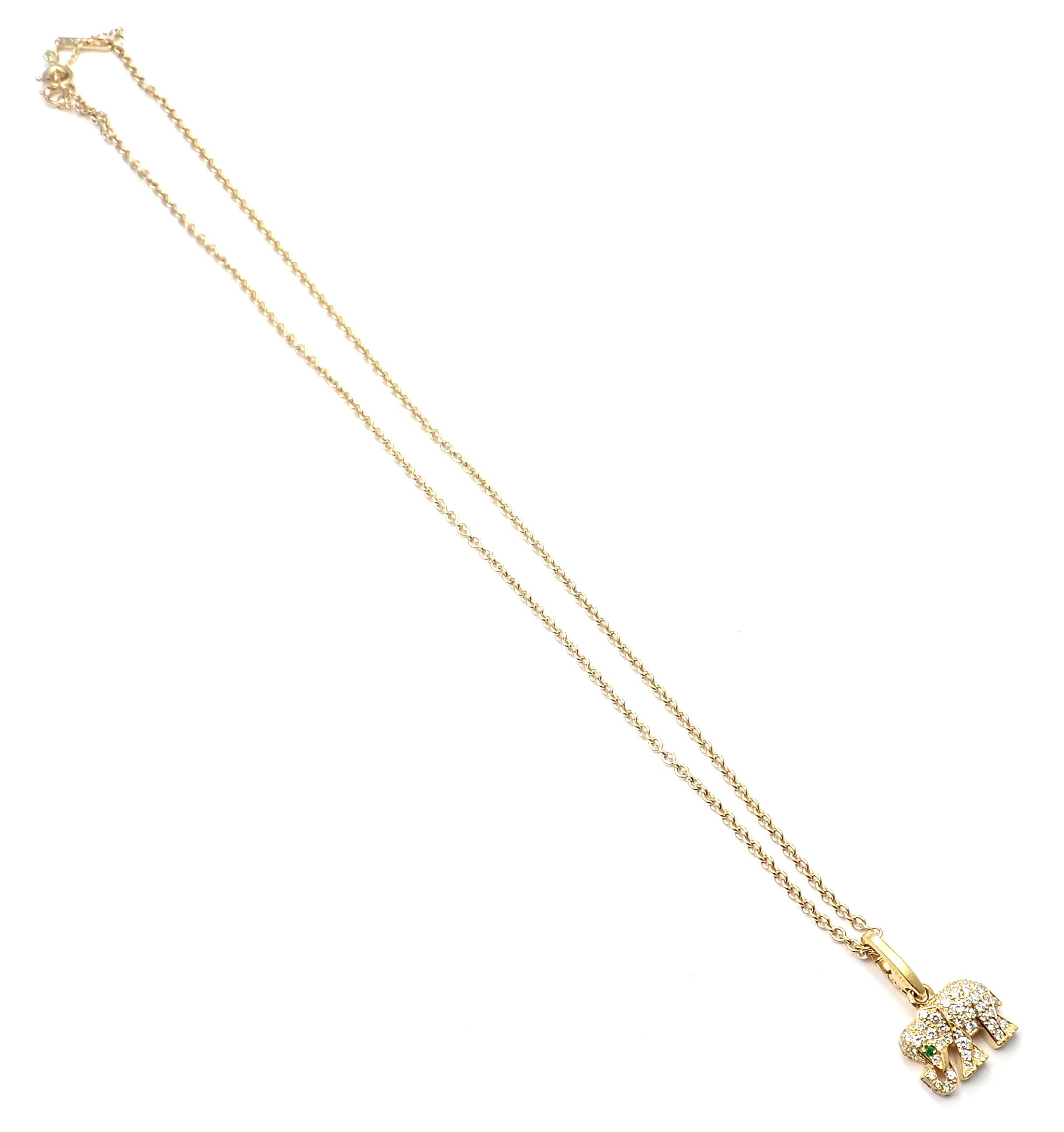 Cartier Elephant Diamond Emerald Yellow Gold Pendant Chain Necklace 5