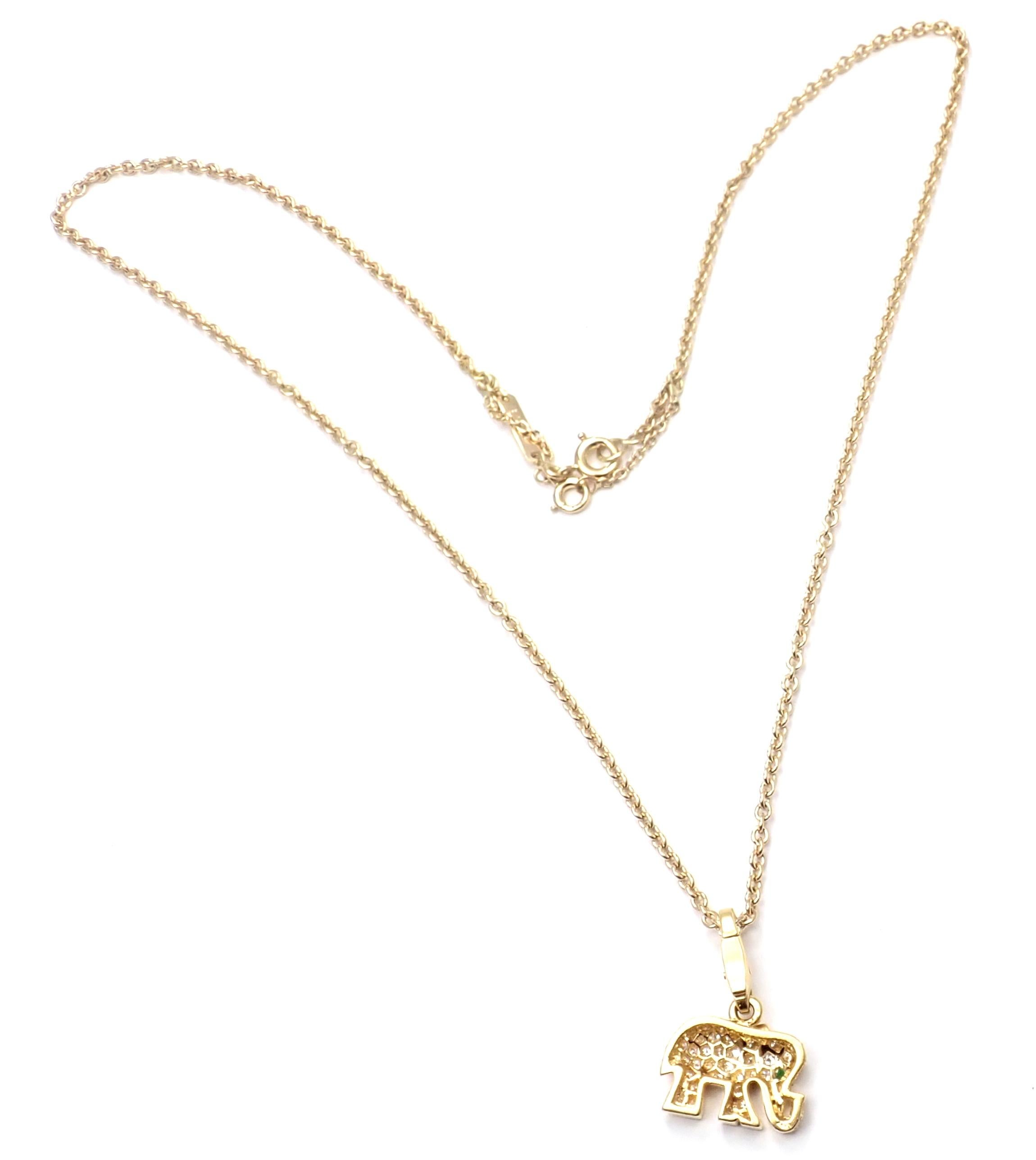 Women's or Men's Cartier Elephant Diamond Emerald Yellow Gold Pendant Chain Necklace