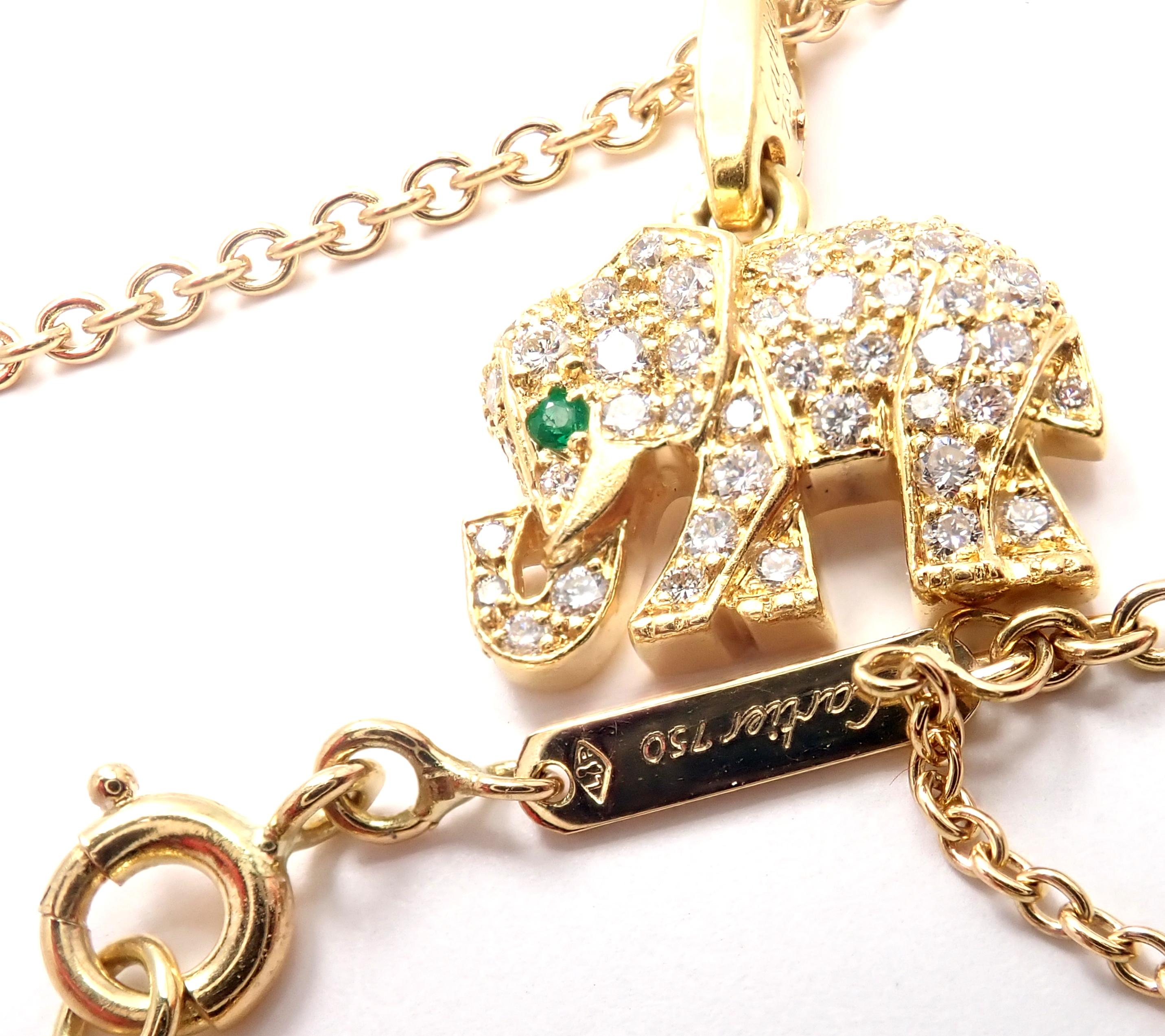 Cartier Elephant Diamond Emerald Yellow Gold Pendant Chain Necklace 3