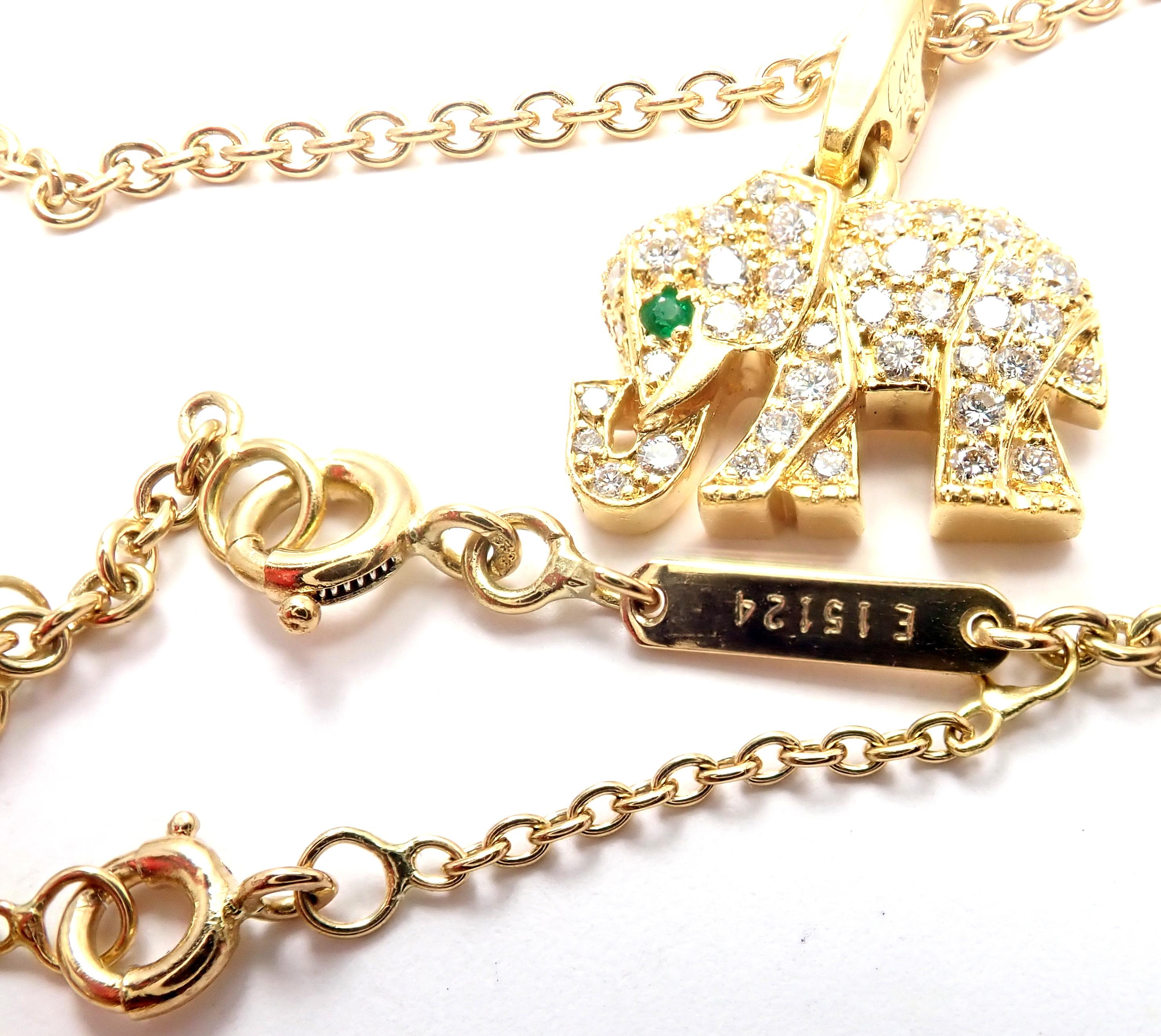 Cartier Elephant Diamond Emerald Yellow Gold Pendant Chain Necklace 4