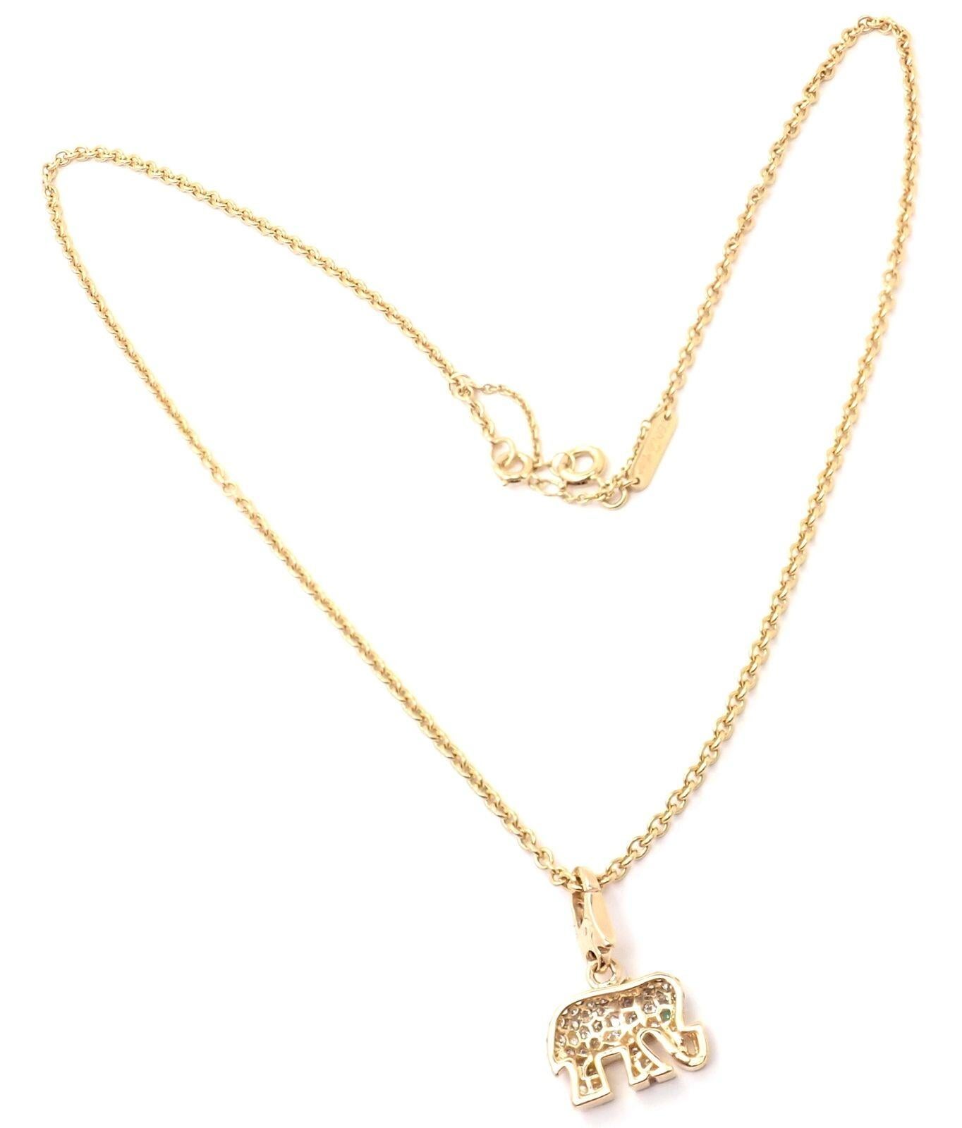Cartier Elephant Diamond Emerald Yellow Gold Pendant Necklace 3