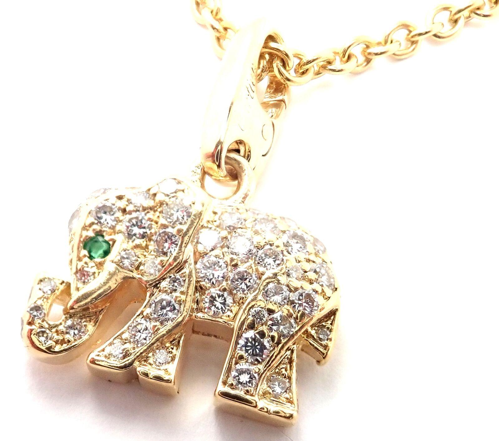 Cartier Elephant Diamond Emerald Yellow Gold Pendant Necklace 5