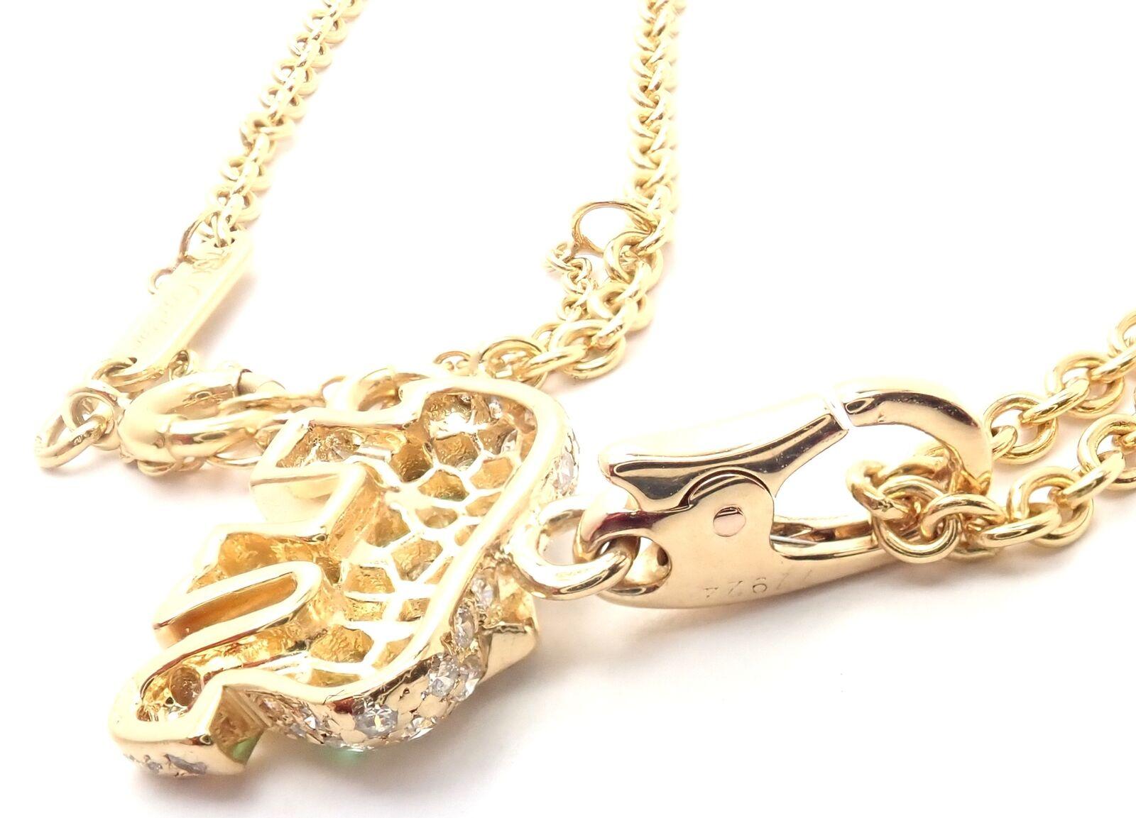 Brilliant Cut Cartier Elephant Diamond Emerald Yellow Gold Pendant Necklace