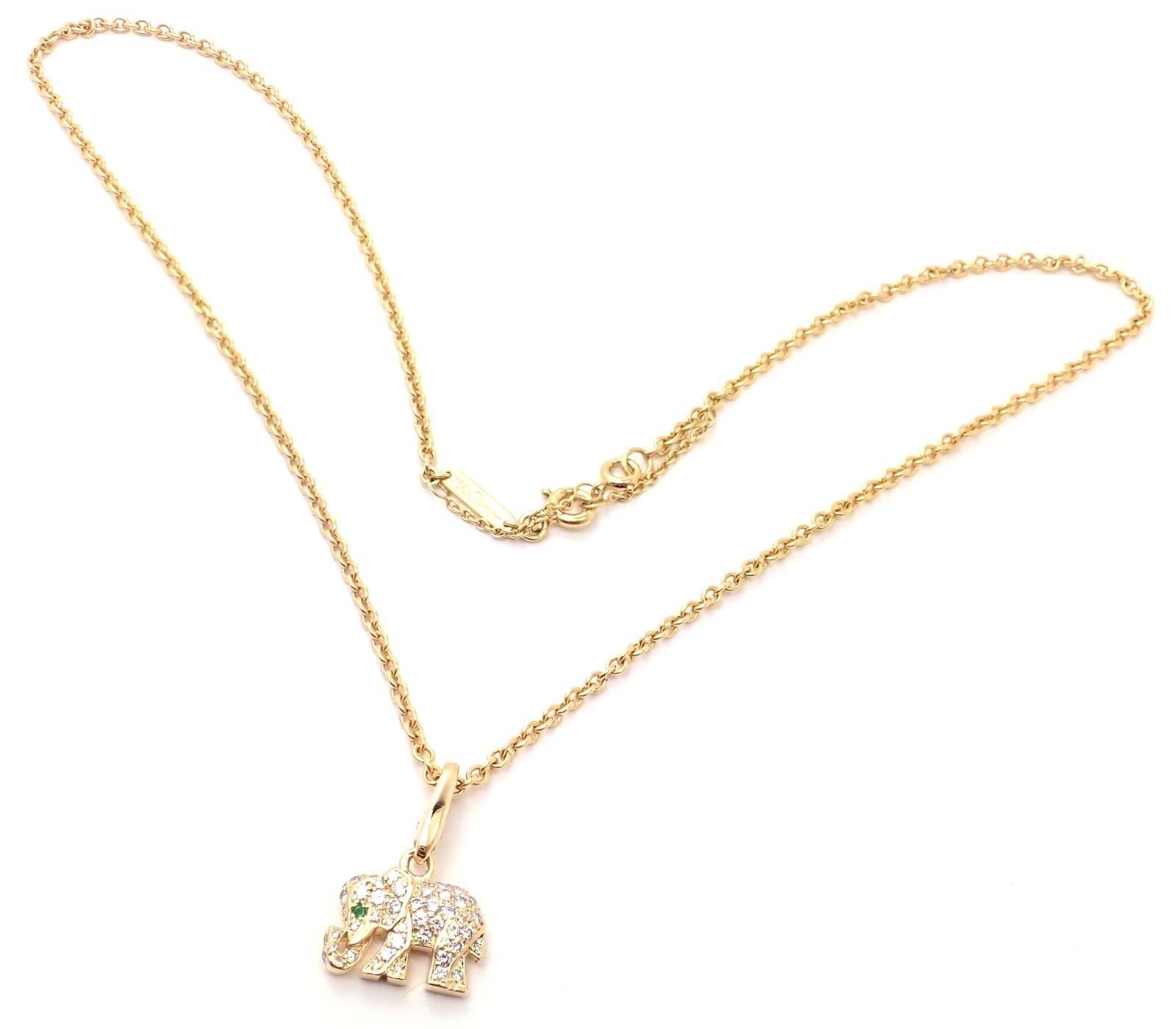 Women's or Men's Cartier Elephant Diamond Emerald Yellow Gold Pendant Necklace