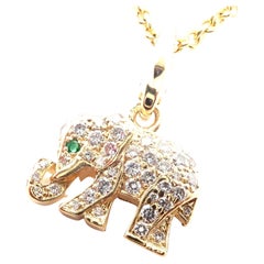 Cartier Elephant Diamond Emerald Yellow Gold Pendant Necklace