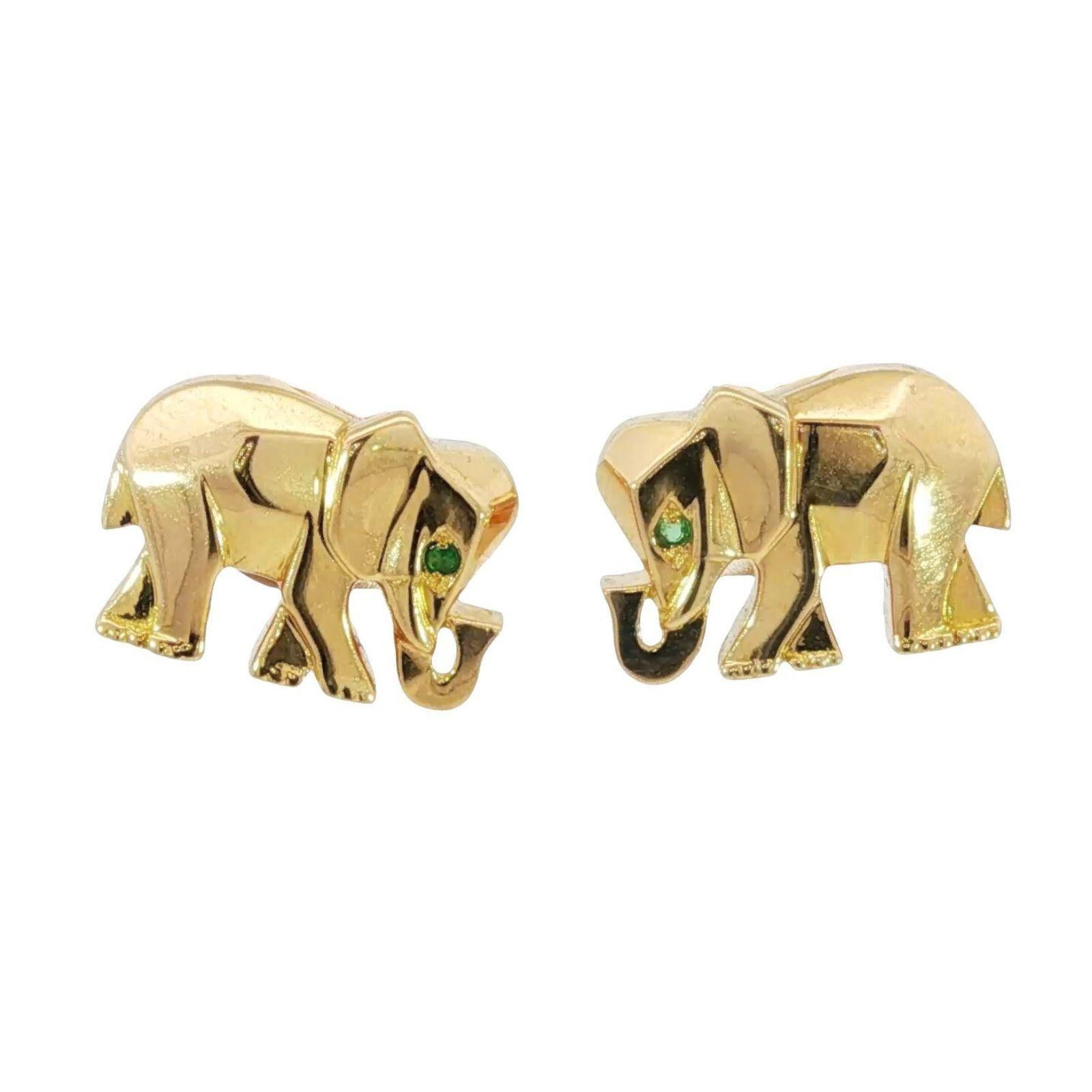 Boucles d'oreilles éléphant Cartier Oeil d'émeraude Or jaune 18K en vente 7