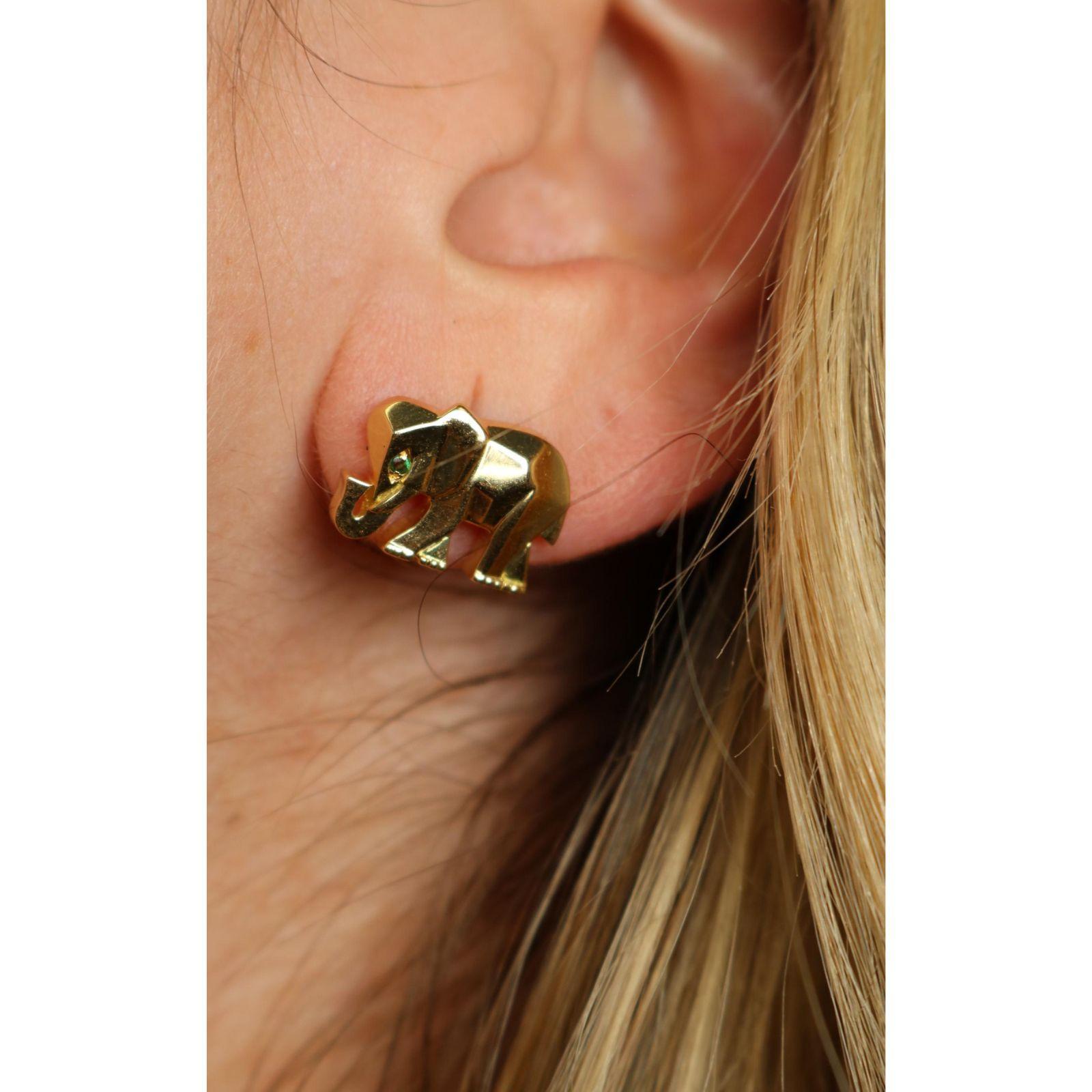 Boucles d'oreilles éléphant Cartier Oeil d'émeraude Or jaune 18K en vente 9