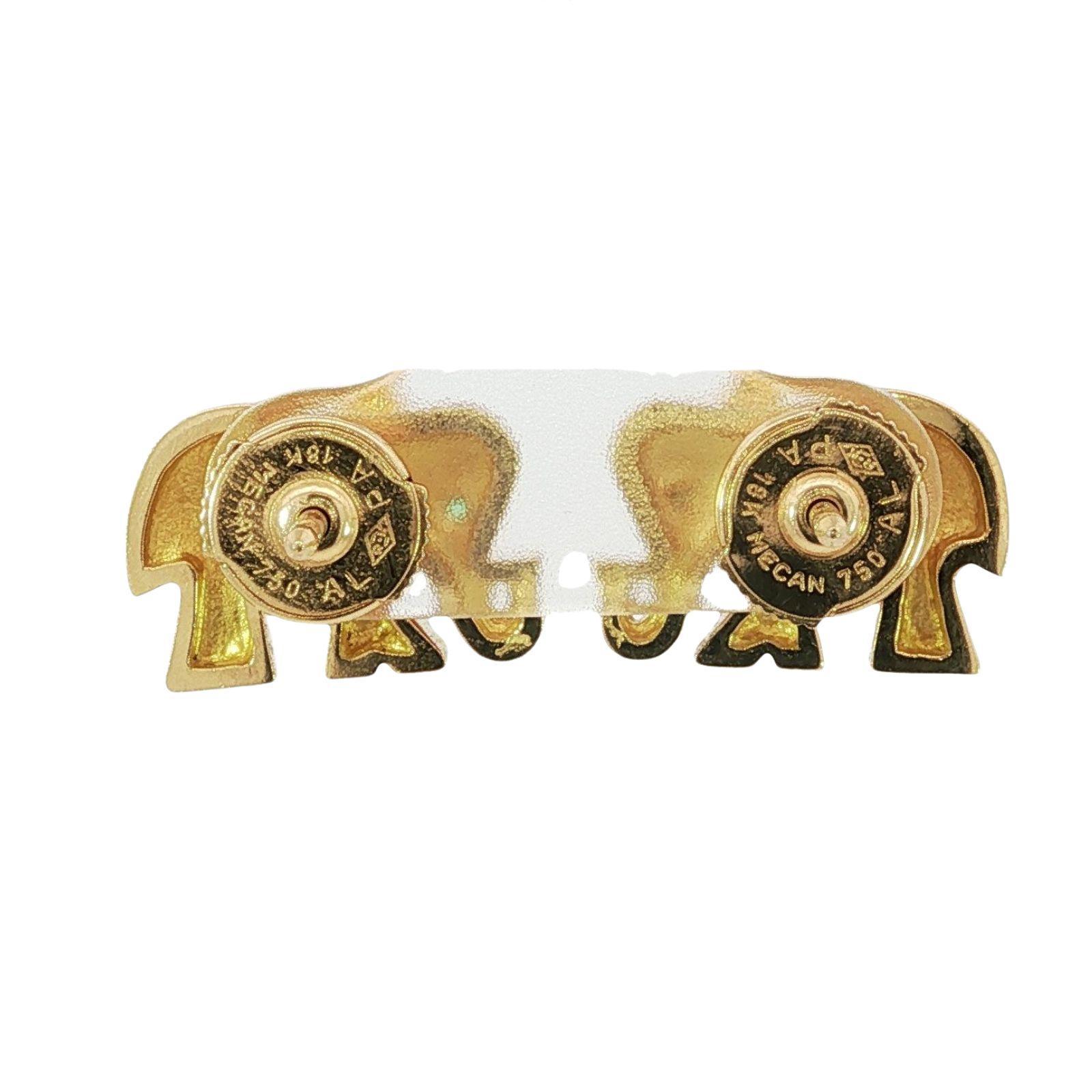 Boucles d'oreilles éléphant Cartier Oeil d'émeraude Or jaune 18K en vente 2