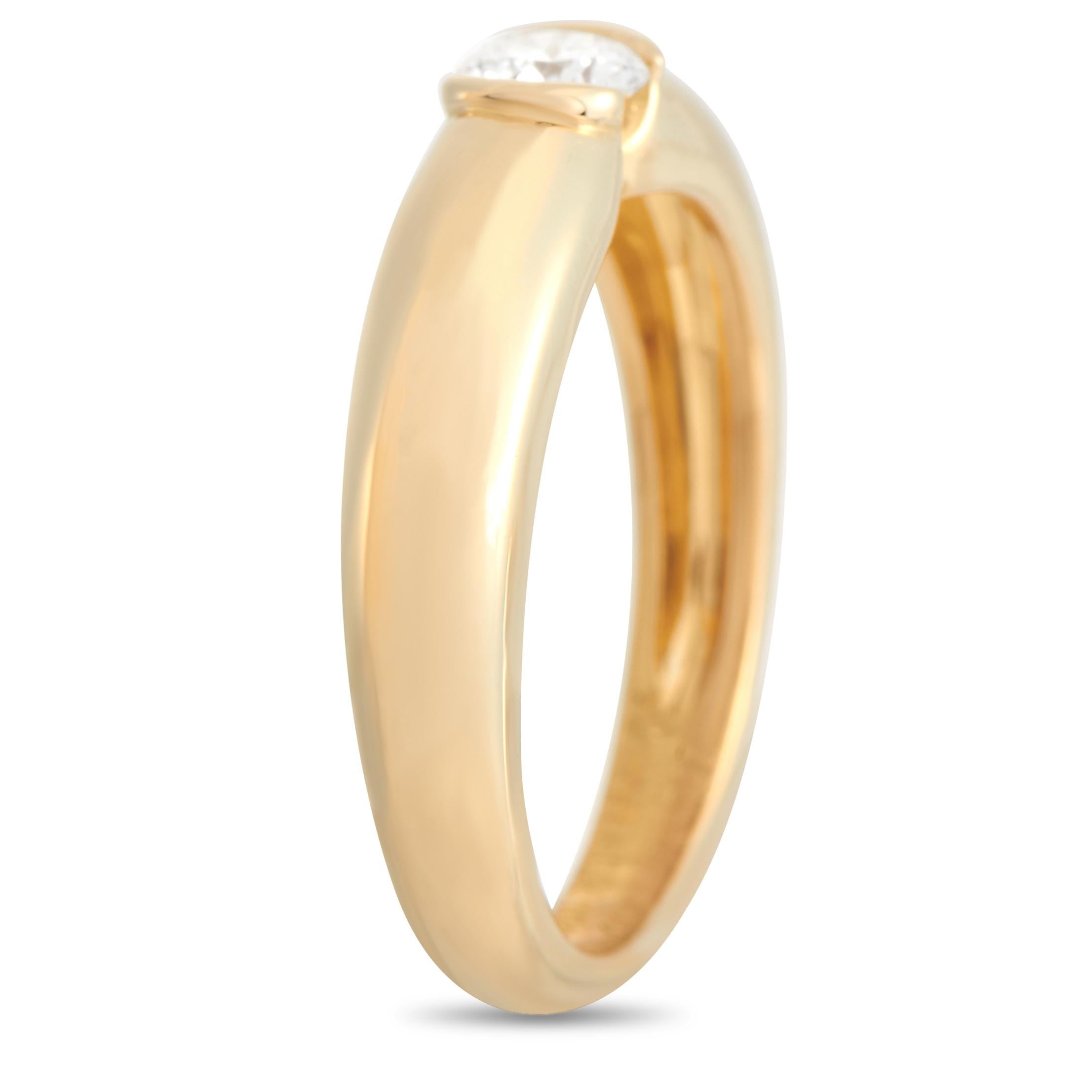A classic Cartier ring with ageless appeal. This Cartier Ellipse 18K Yellow Gold 0.30 ct Diamond Ring features a 2mm tapered band with smooth, rounded surface. Subtly taking centerstage is a 0.30 carat diamond with F color and VVS clarity grade.