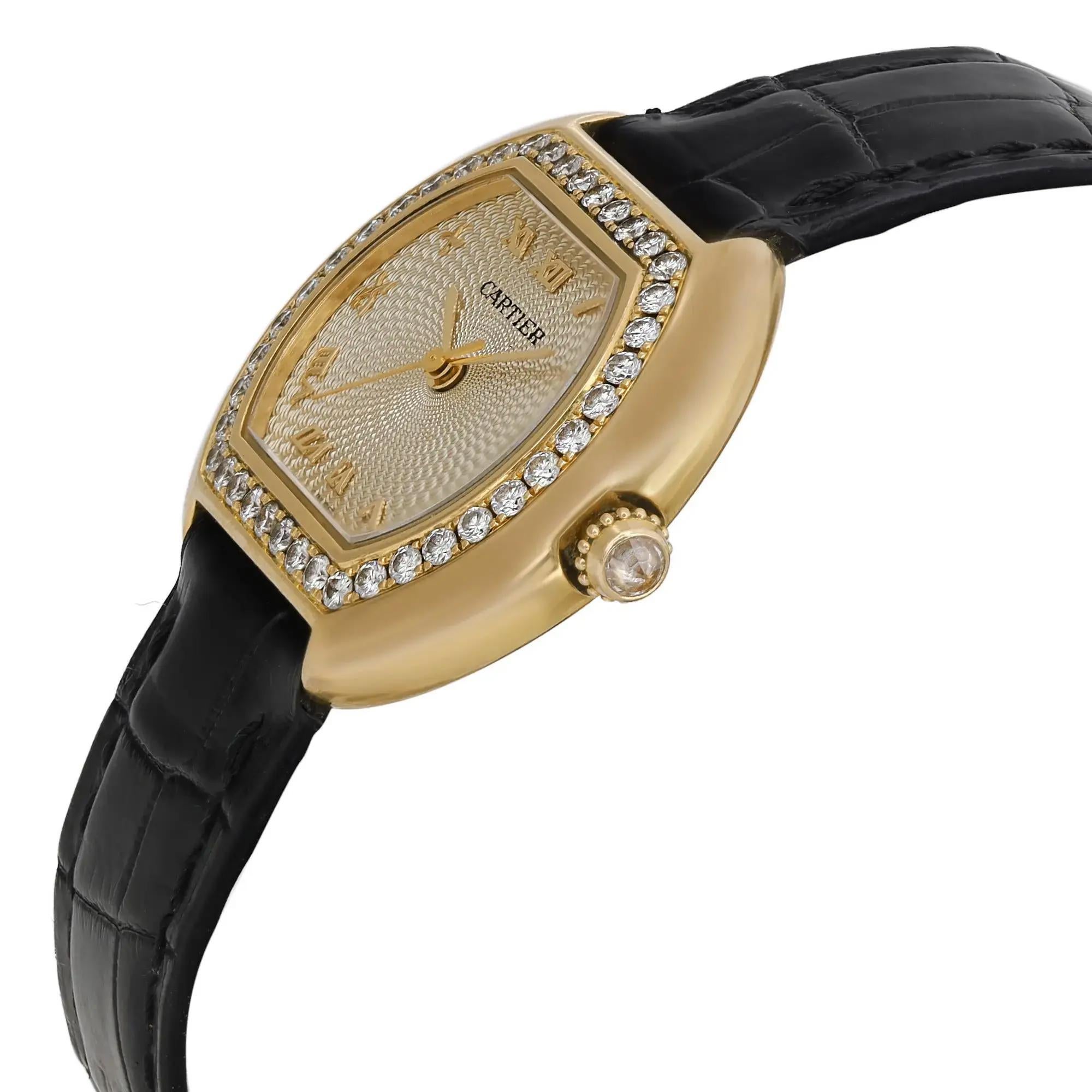 Cartier Ellipse 18K Yellow Gold Diamond Silver Dial Ladies Quartz Watch 1481 In Good Condition In New York, NY