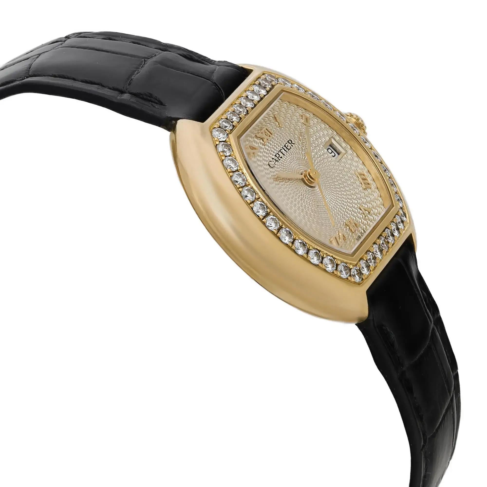Cartier Ellipse 18K Yellow Gold Diamond Silver Dial Ladies Quartz Watch 1481 In Good Condition In New York, NY