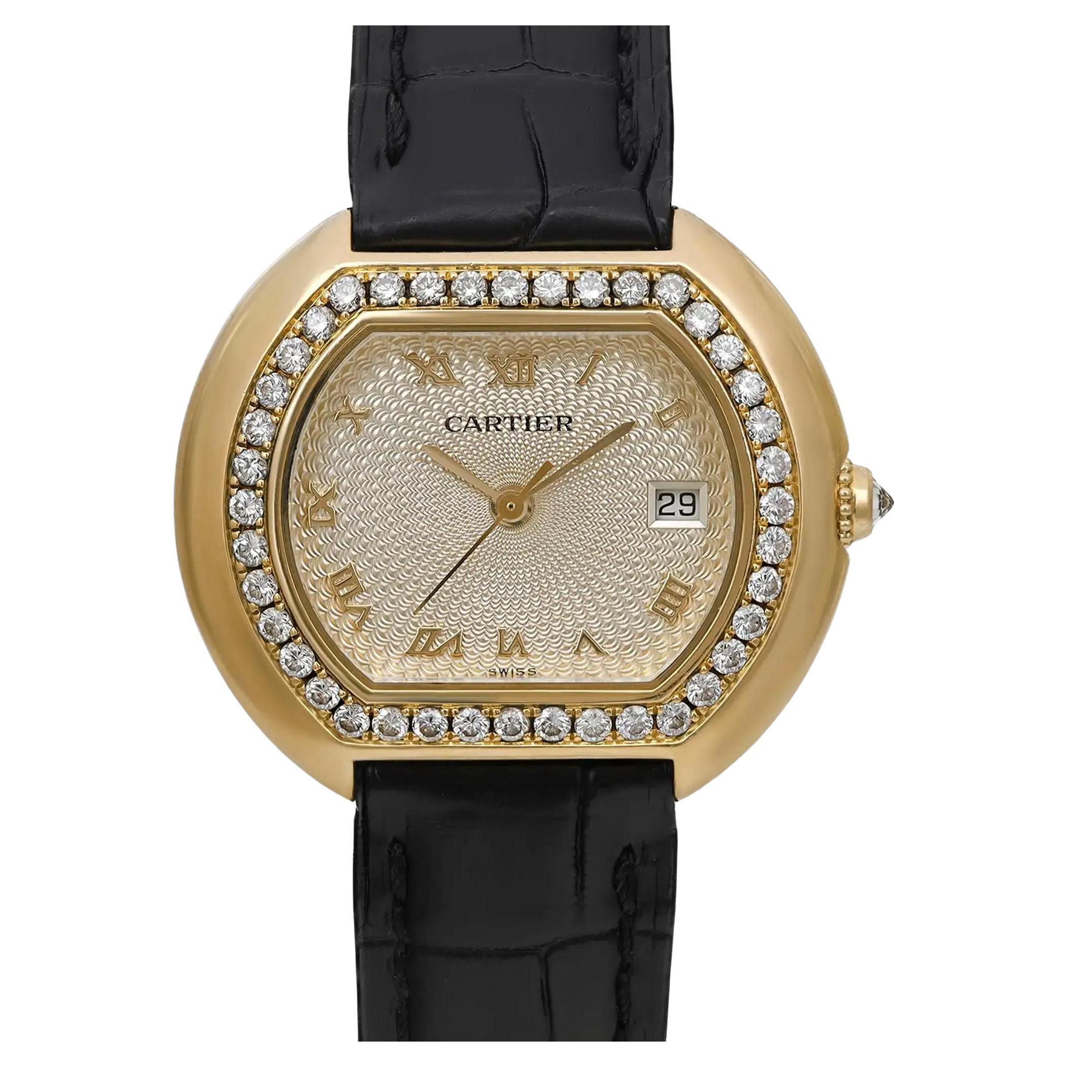 Cartier Ellipse 18K Yellow Gold Diamond Silver Dial Ladies Quartz Watch 1481