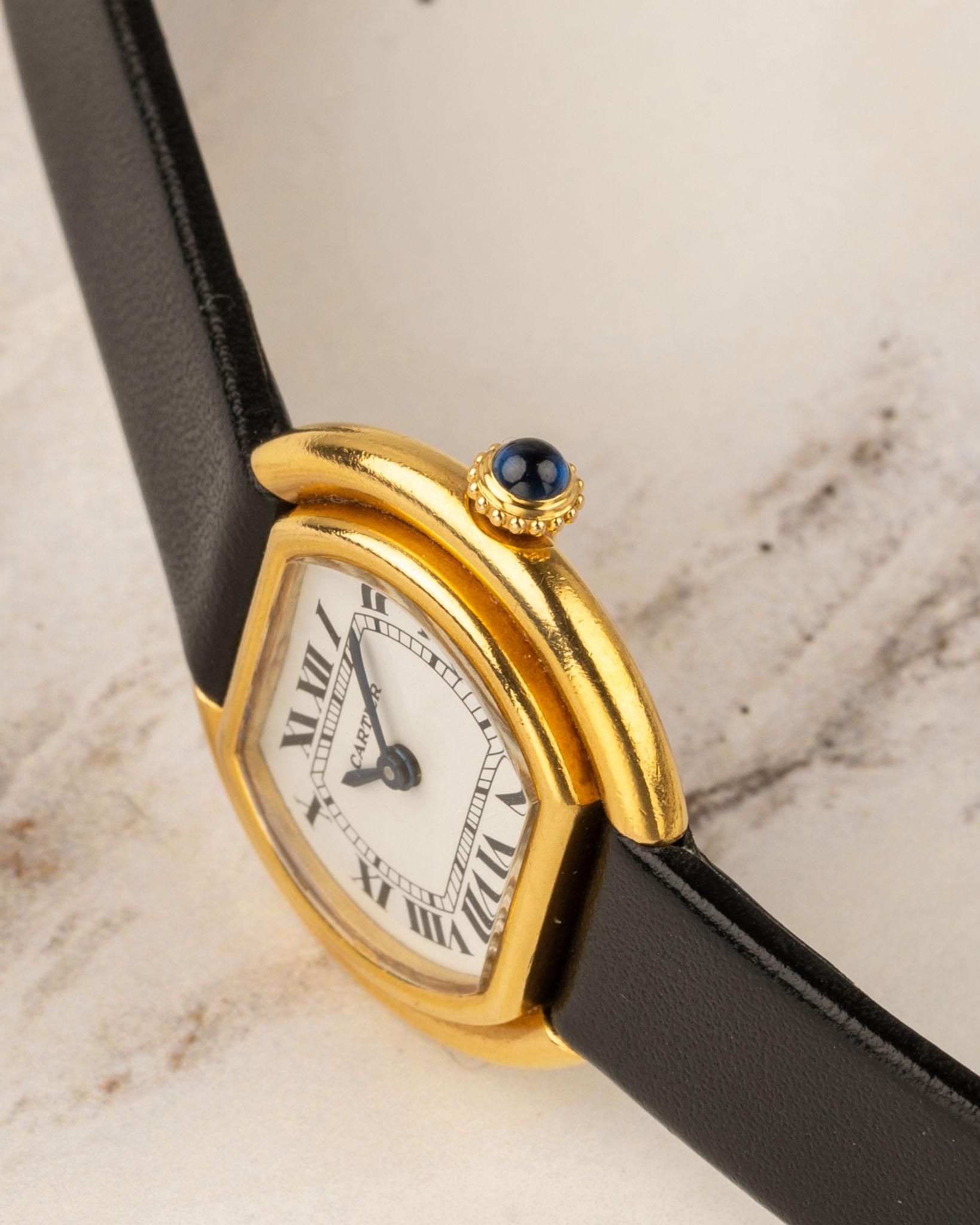 Cartier Ellipse 67081 SM Donna Quadrante Bianco 18k YG Anni '80 in vendita 10