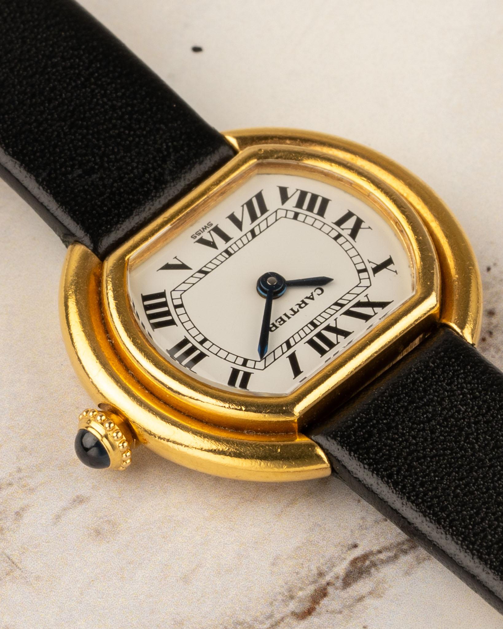 Cartier Ellipse 67081 SM Donna Quadrante Bianco 18k YG Anni '80 in vendita 11