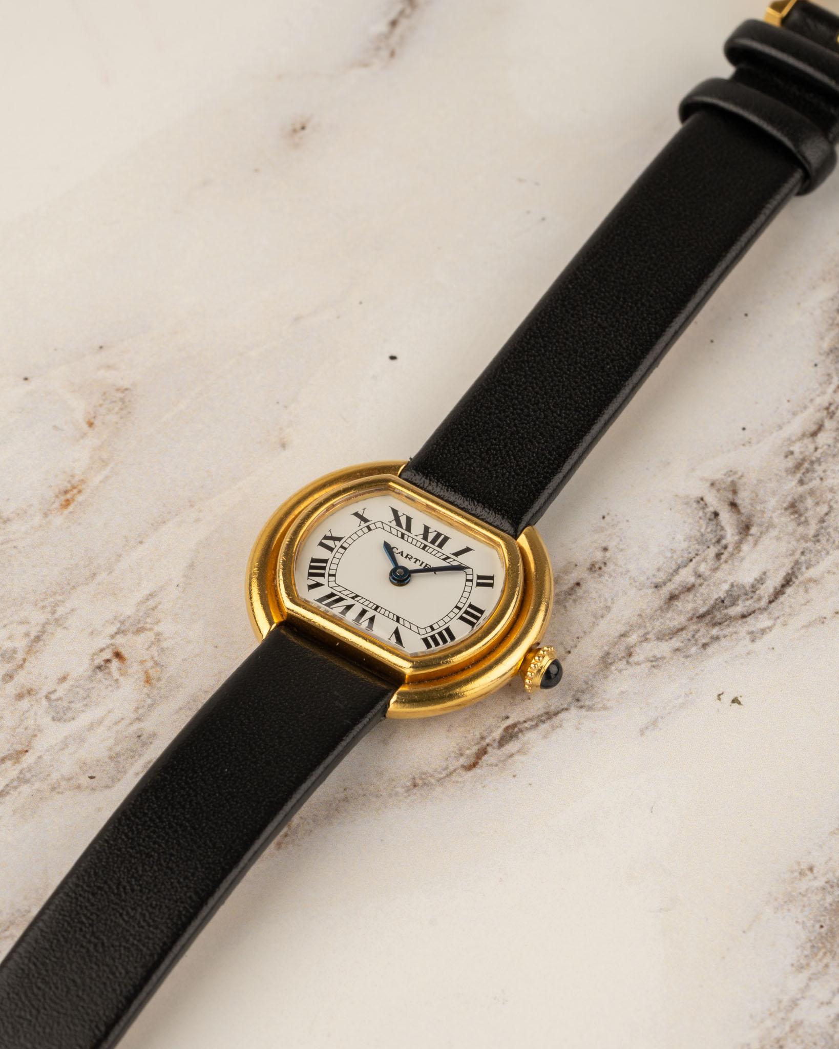 Cartier Ellipse 67081 SM Donna Quadrante Bianco 18k YG Anni '80 in vendita 12