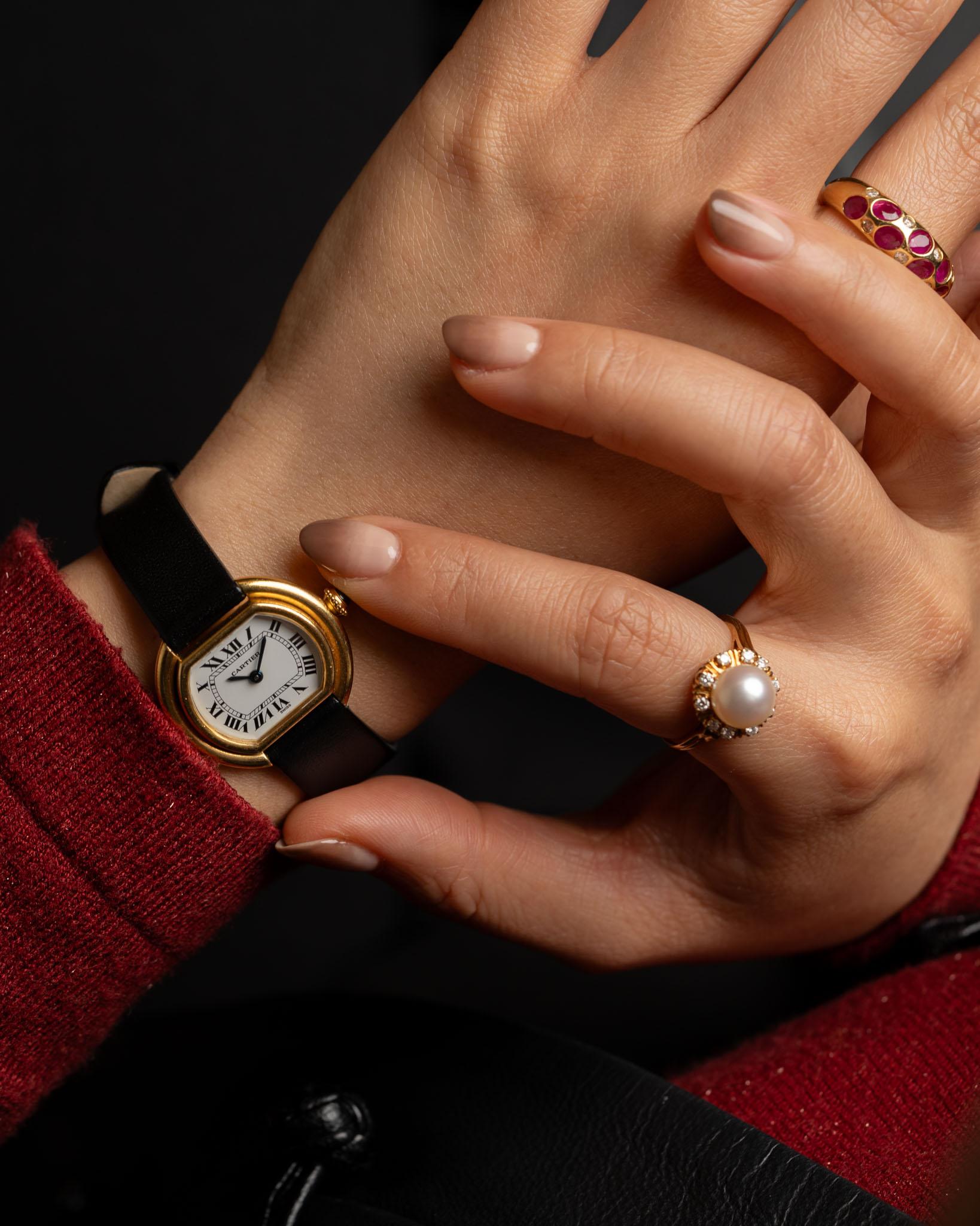 Cartier Ellipse 67081 SM Donna Quadrante Bianco 18k YG Anni '80 in vendita 1