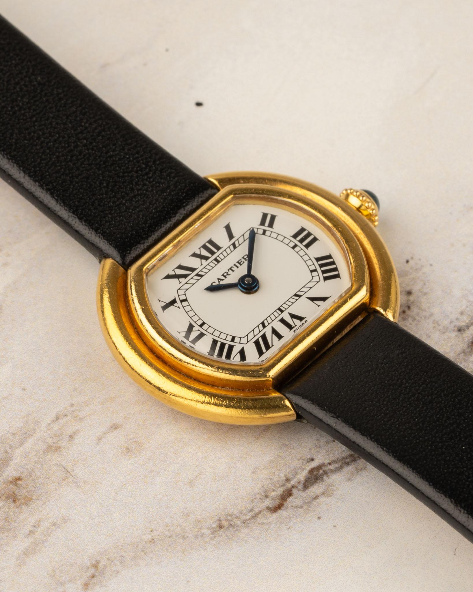 Cartier Ellipse 67081 SM Donna Quadrante Bianco 18k YG Anni '80 in vendita 2
