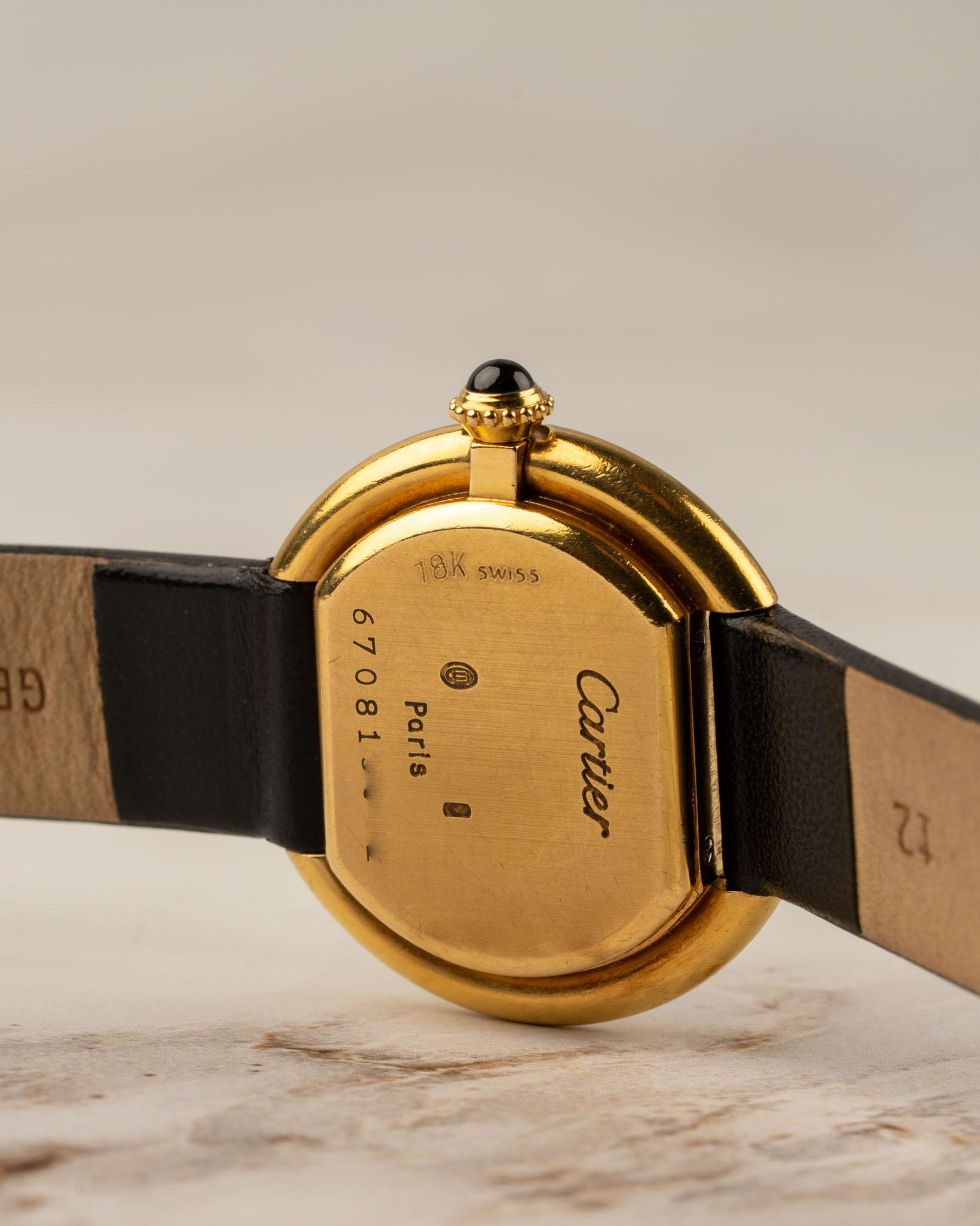 Cartier Ellipse 67081 SM Donna Quadrante Bianco 18k YG Anni '80 in vendita 3