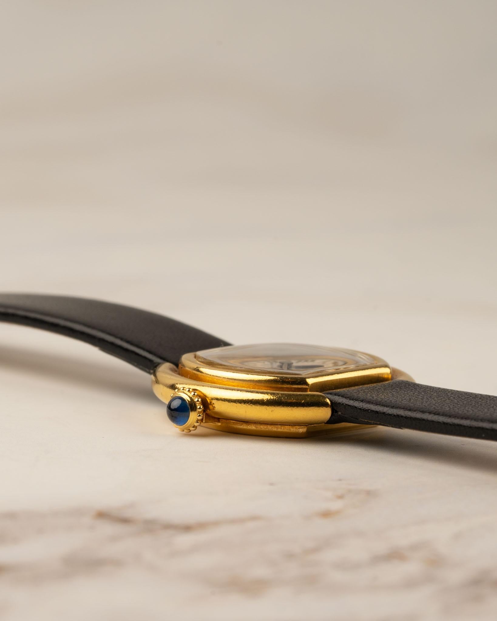 Cartier Ellipse 67081 SM Donna Quadrante Bianco 18k YG Anni '80 in vendita 4