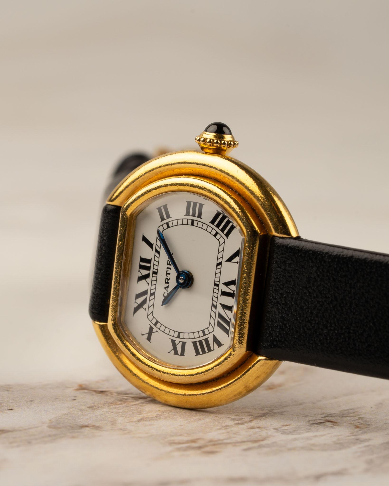 Cartier Ellipse 67081 SM Donna Quadrante Bianco 18k YG Anni '80 in vendita 5
