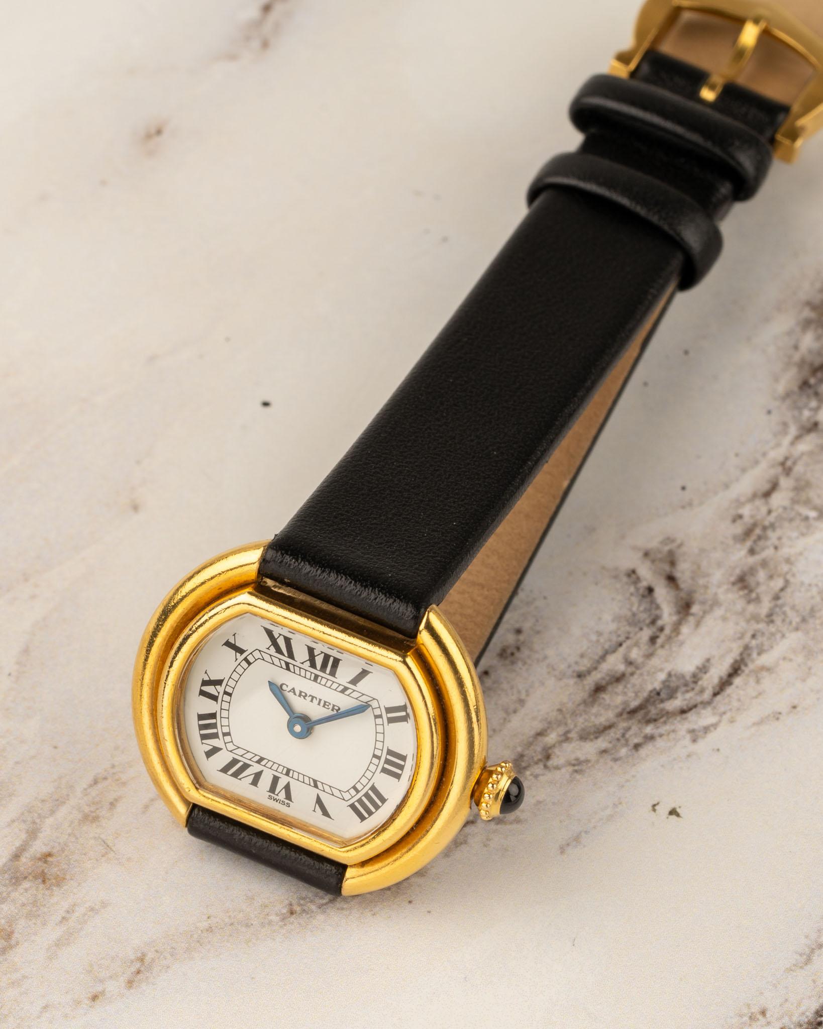 Cartier Ellipse 67081 SM Donna Quadrante Bianco 18k YG Anni '80 in vendita 6