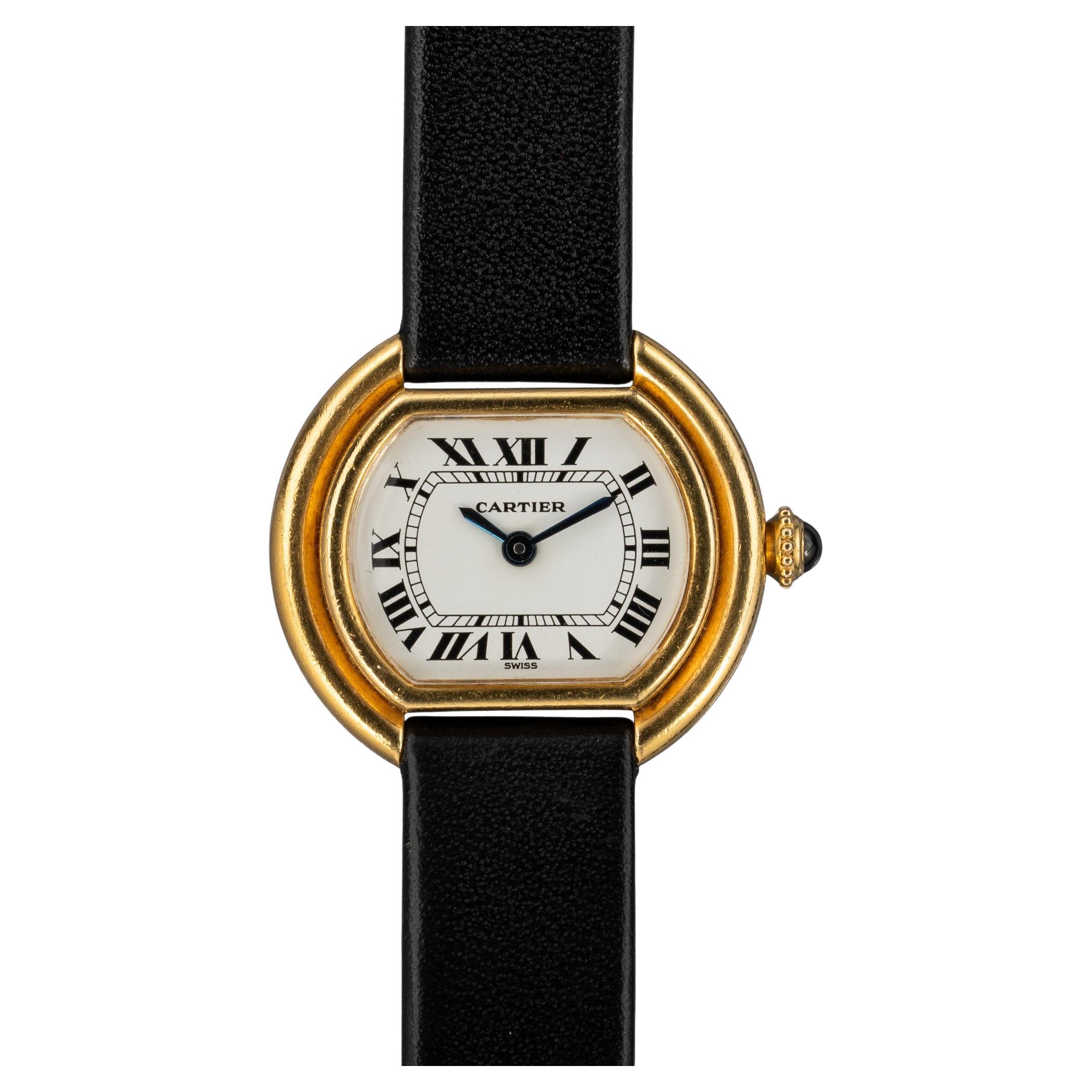 Cartier Ellipse 67081 SM Donna Quadrante Bianco 18k YG Anni '80 in vendita