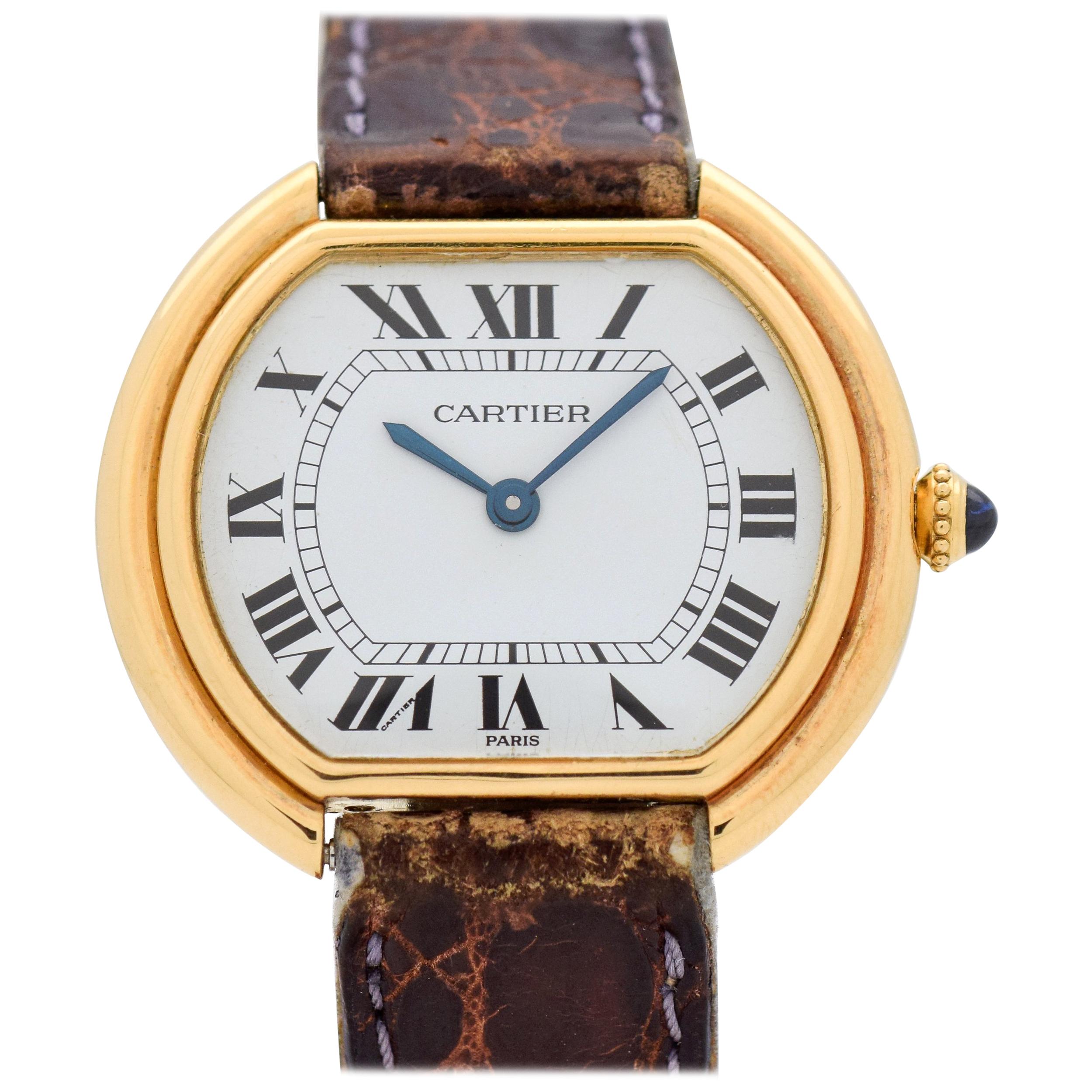 Cartier Ellipse Gondole 18 Karat Yellow Gold Watch, 1990s For Sale