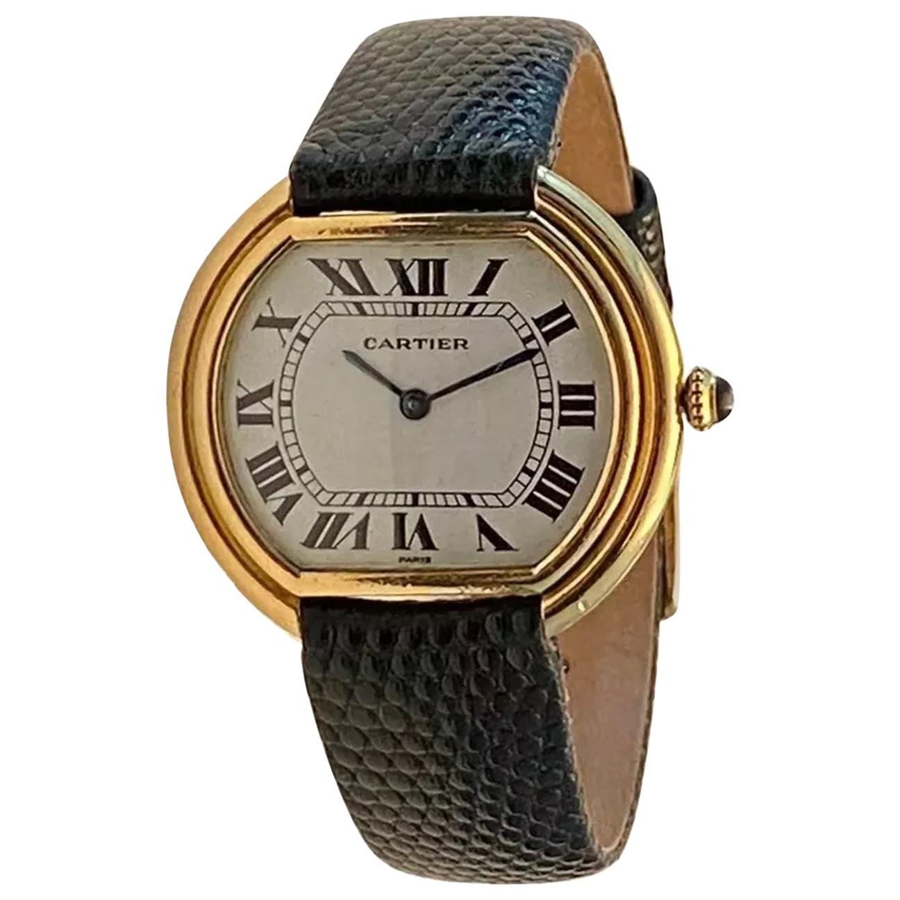 Cartier Ellipse Gondole Watch Men's Size Big Size Yellow Gold 18 Karat