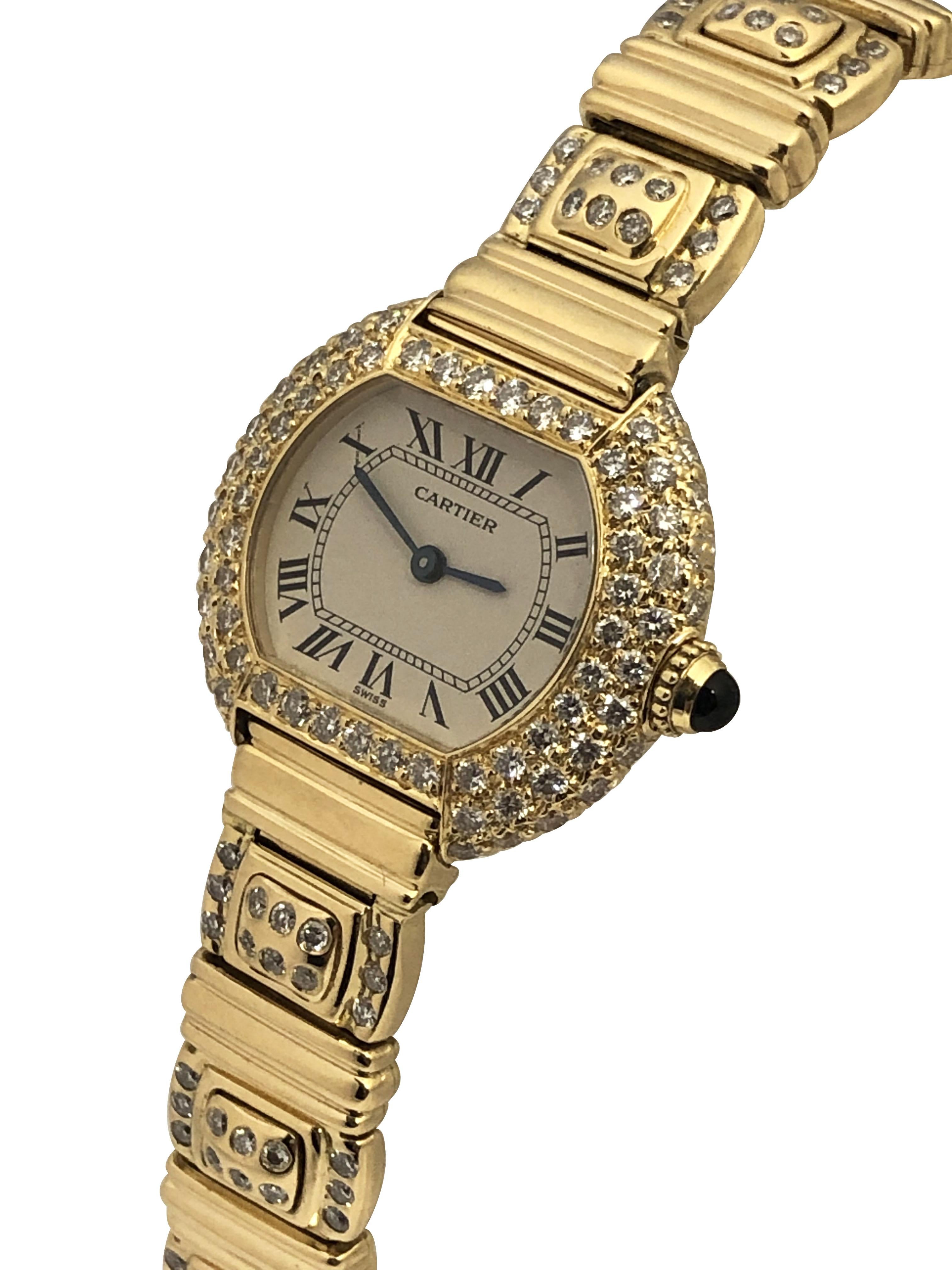 Cartier Ellipse Ladies Yellow Gold and Diamond Wrist Watch im Zustand „Hervorragend“ im Angebot in Chicago, IL